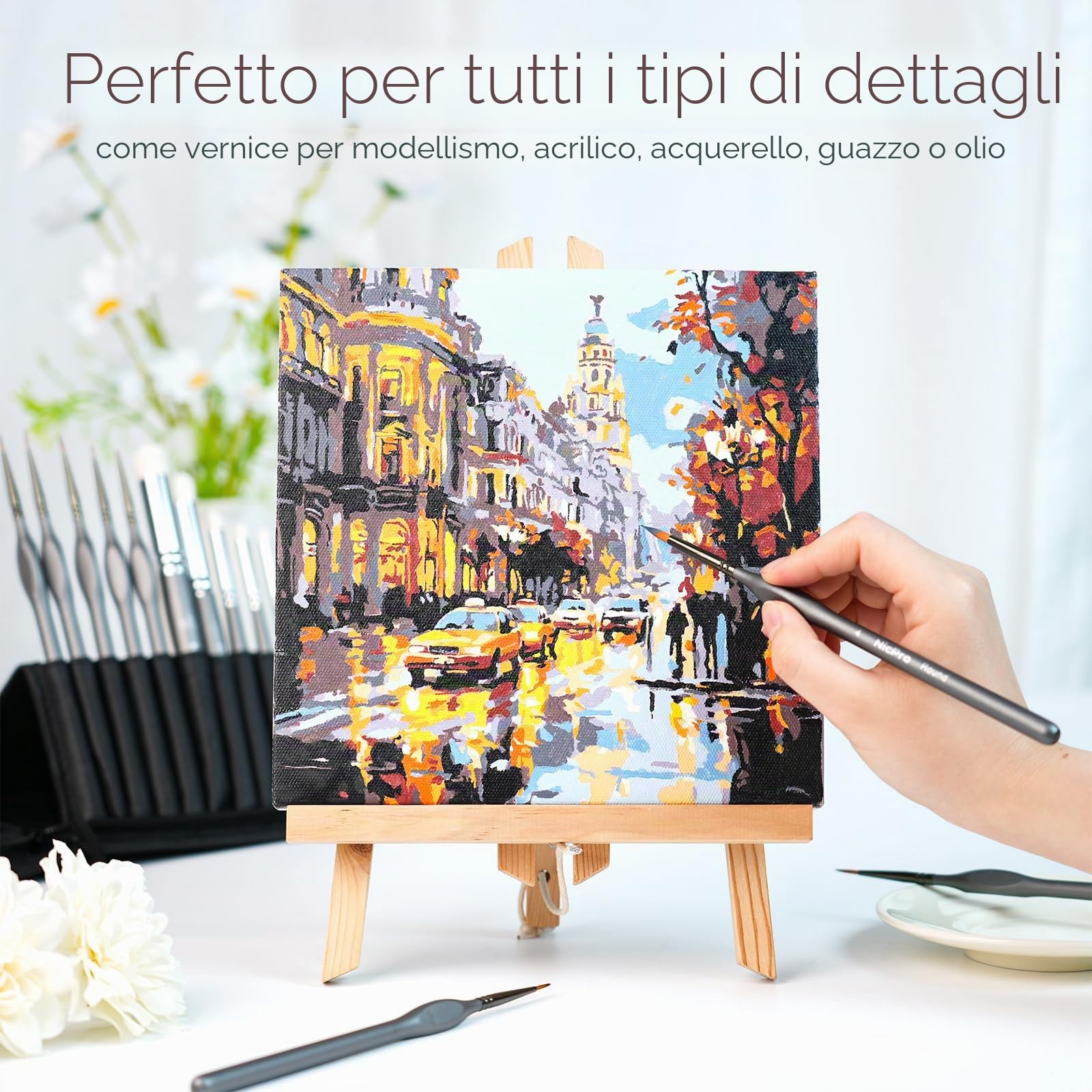 Nicpro Set di 20 pennelli per pittura in miniatura, con custodia in nylon per acrilico, acquerello, pennello per dettagli, pennello a secco per modellismo, miniature