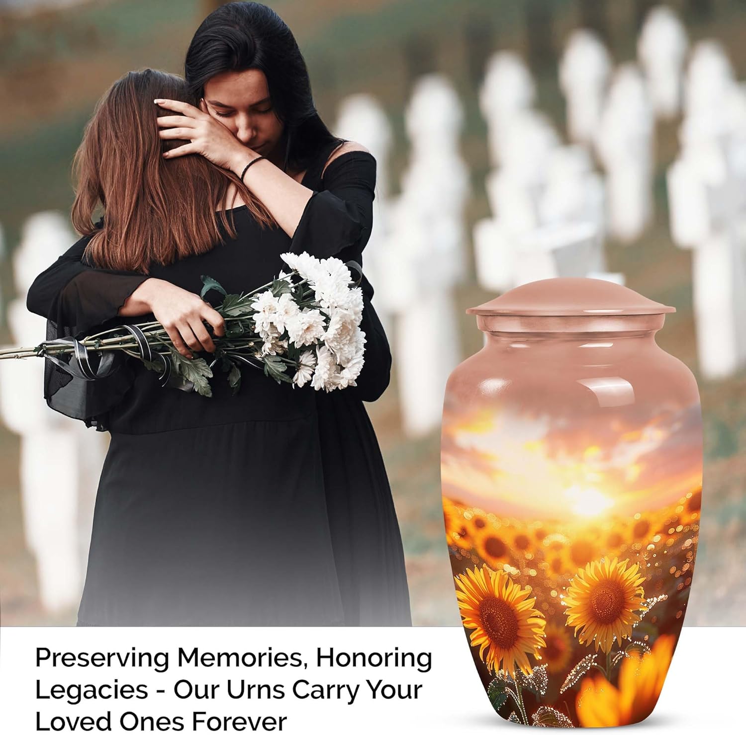 Sunflower Twilight - Large with Velvet Bag - Urn for Human Ashes for Adult Male & Female - Memorial for Human Remains Mom & Dad - Cremation Urn for Adult Men & Women - Funeral Decorative Urns