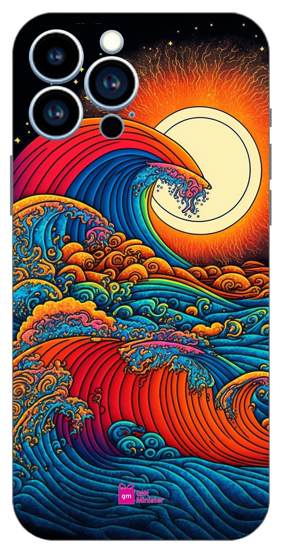 Gift MinisterSoft Designer Mobile Case for Apple iPhone 13 Pro Max Back Cover Chocolate - Random Waves Art Complementary Bright Sun Moon Stars Universe Doodle Camera 1Pcs 1701T