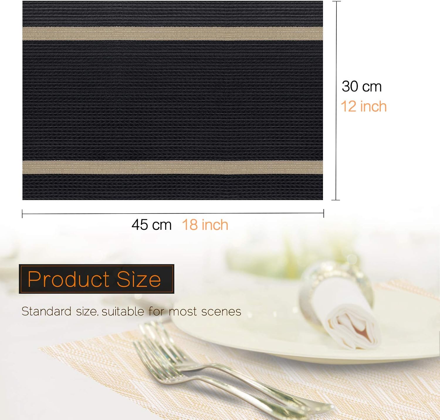 FYY Placemats, Placemats for Dining Table, Washable PVC Table Mats Durable Woven Vinyl Kitchen Table Mats Set of 6, Deep Black