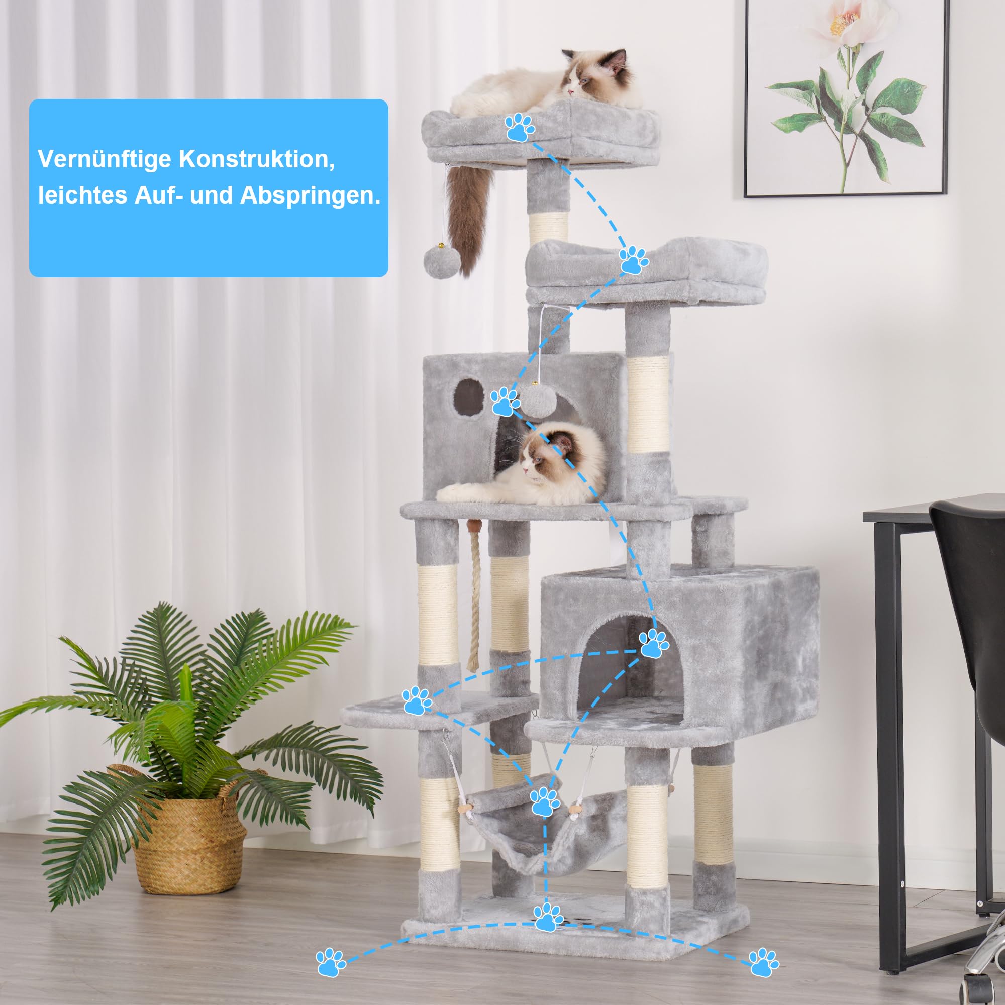 Hey-brother moderne houten krabpaal, 184 cm speeltoren, meerdelige