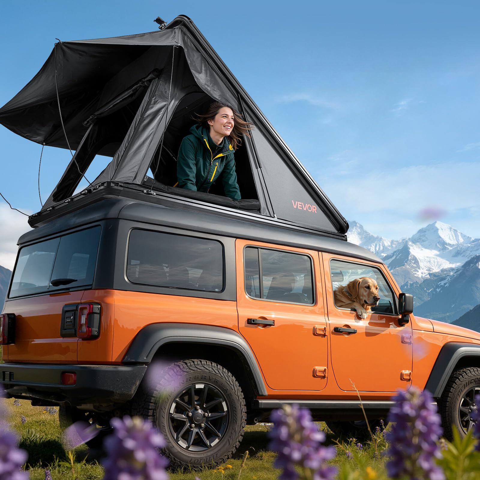 VEVOR Tenda da Tetto Rigida da Auto Capienza ca. 2-3 Persone, Tenda Sopra Auto Telaio in Alluminio con Illuminazione LED Tricolore Materasso 2x1,2 m, Impermeabile Antivento per Jeep SUP Pick-Up