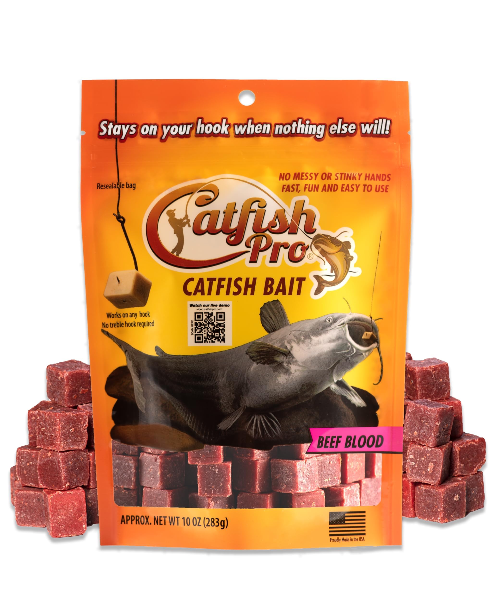 Catfish Pro Beef Blood Catfish Bait - 10oz Bag with 80pcs | Irresistible Scent for Fishing | Mess-Free, Stays On Your Hook When Nothing Else Will