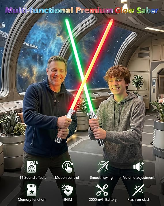 Lightsaber for Adults Dueling 45.5in Length with 12 Colors Motion Control 16 Sound with Metal Hilts for Christmas/Halloween Cosplay Gifts
