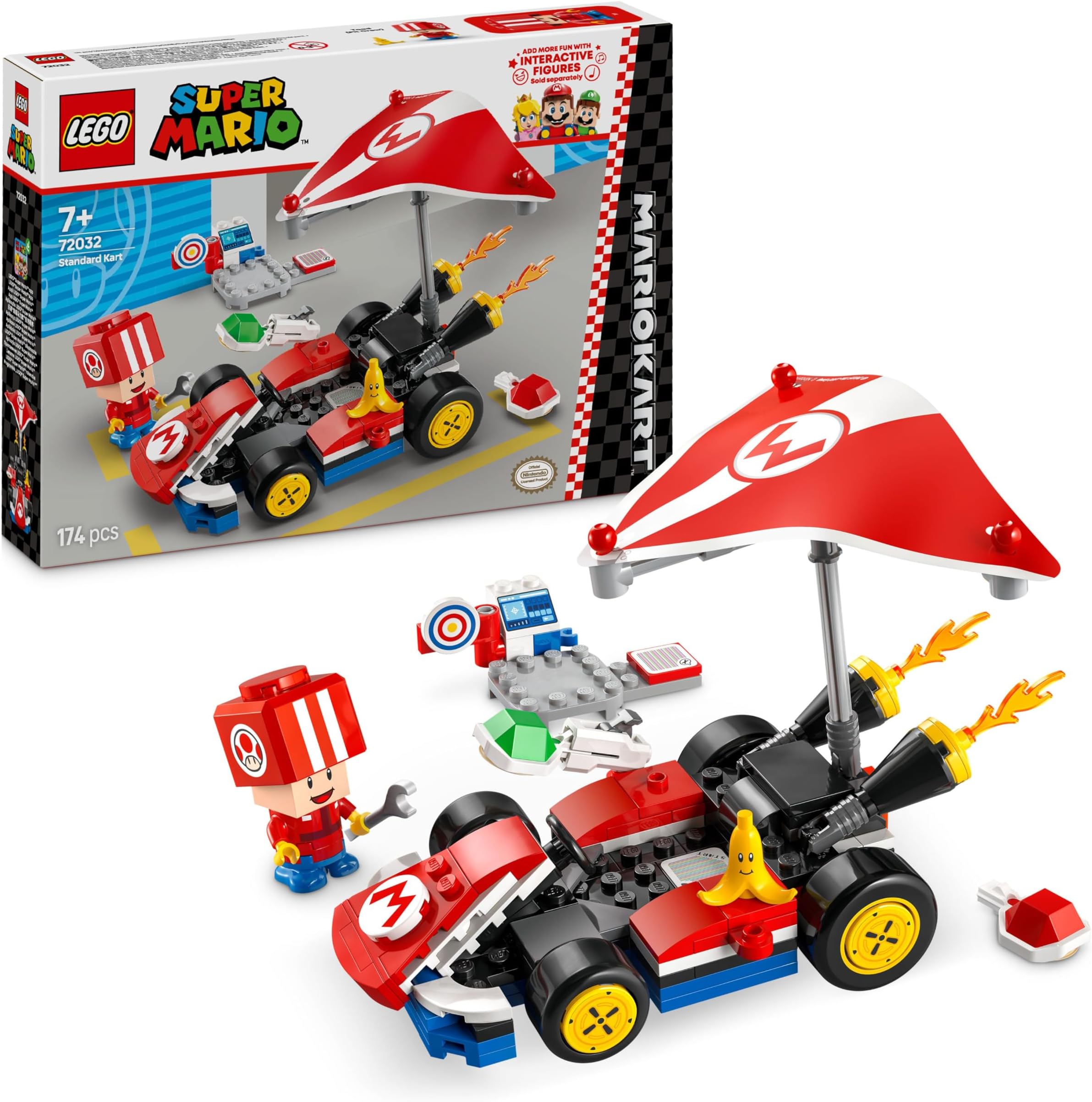 โ LEGO Super Mario: Mario Kart โ Standard Kart, Car Toy Set for Kids, Includes a Toad Character Figure for Independent Play, Creative Birthday Gift for 7 Plus Year Old Boys, Girls and Gamers 72032