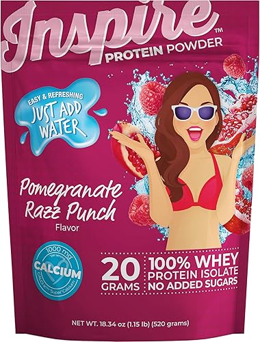 Inspire Pomegranate Razz Punch - Polvo aislado de proteína de suero con calcio (20 porciones)