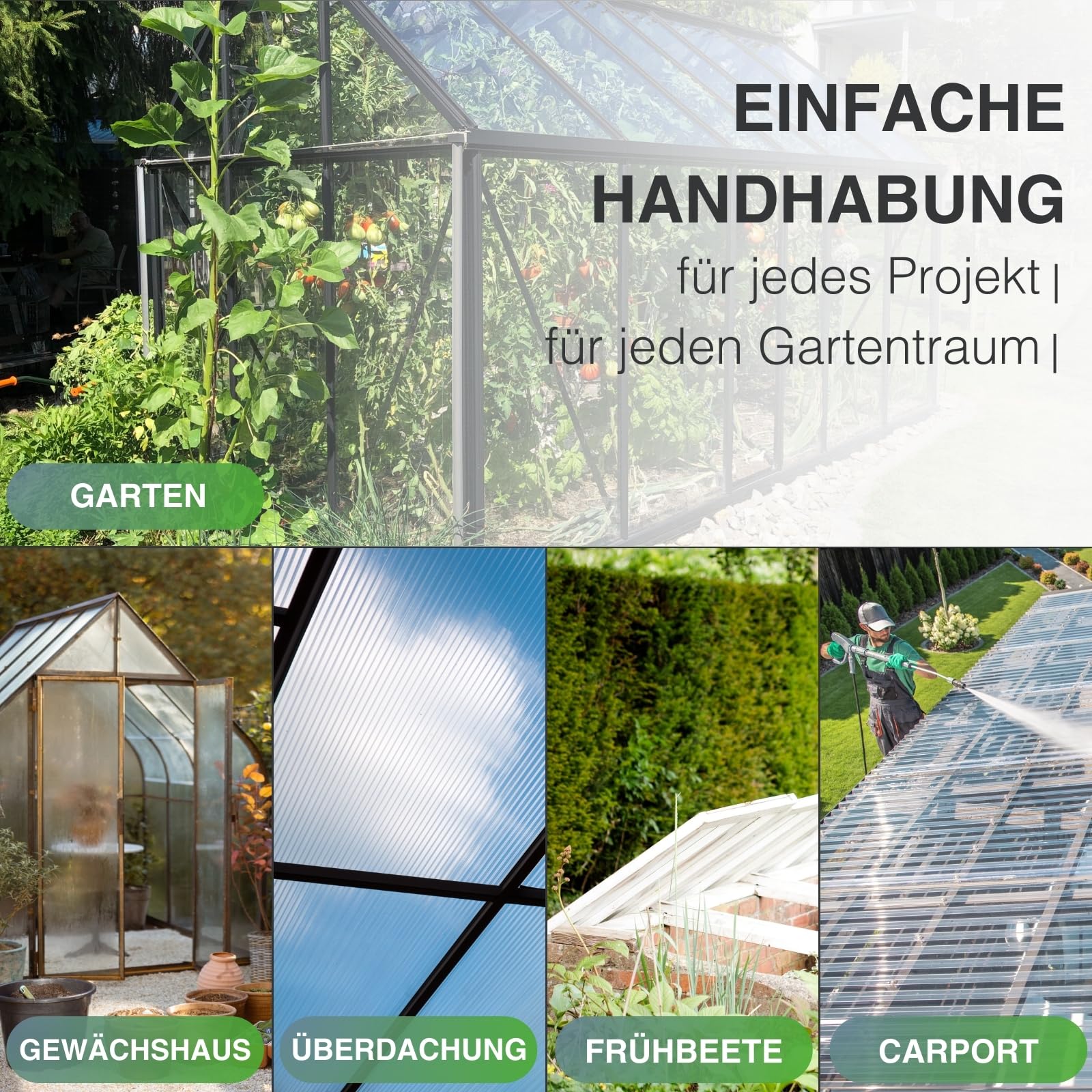 10x Gewächshausplatten 6 mm I Polycarbonat Hohlkammerplatten für Gewächshäuser I PC Doppelstegplatten UV-beständig & bruchsicher I für Garten, Frühbeet uvm I 60,5cm x 121cm I Transparent