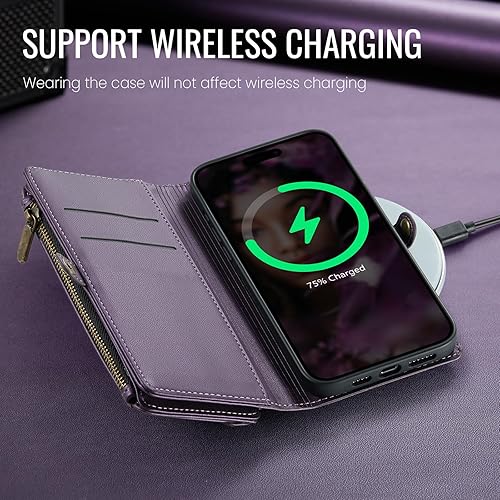 Miniatura 9 de Defencase Funda para iPhone 15, bloqueo RFID, funda protectora de piel sintética para iPhone 15, para mujeres y hombres, con ranura para tarjetas de