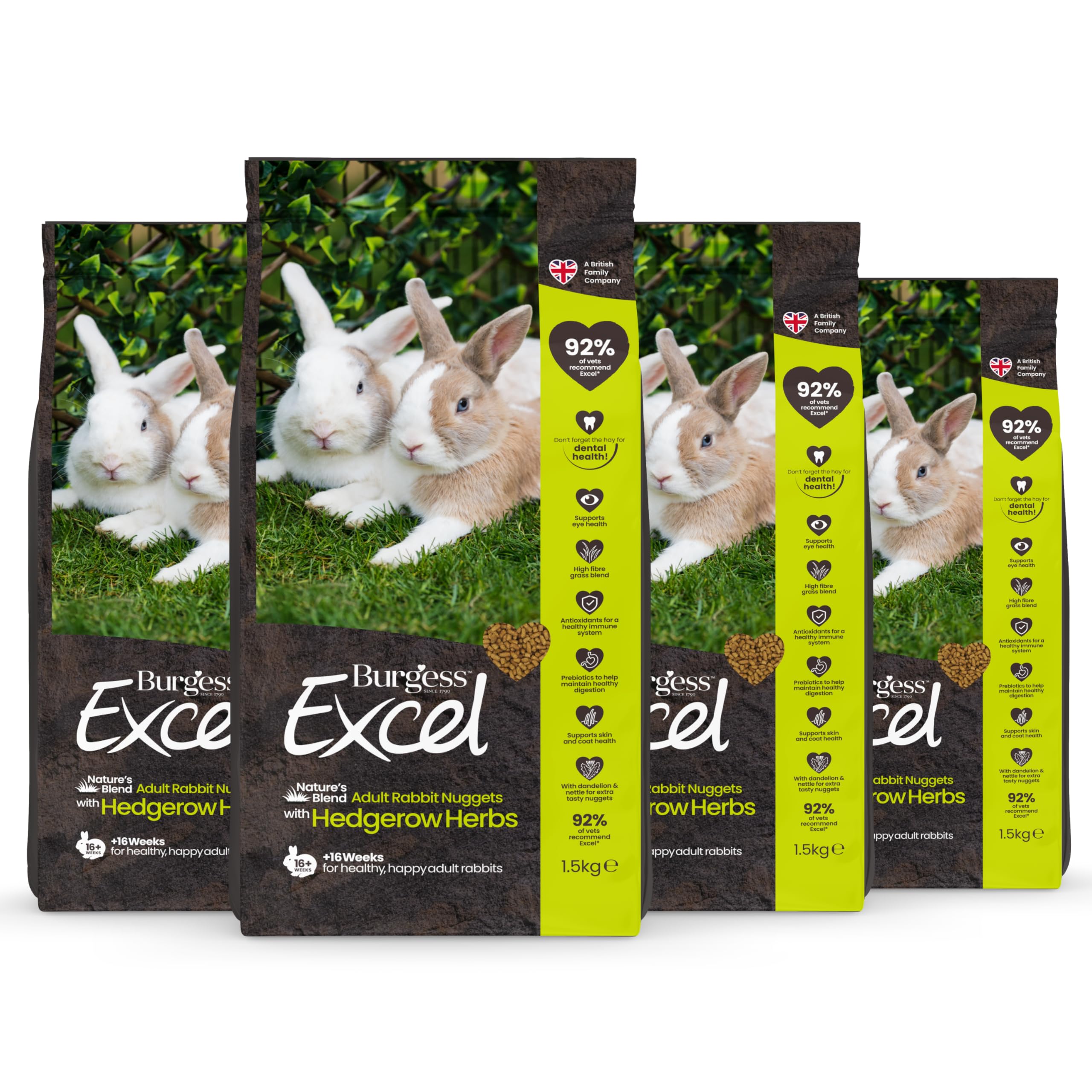 Burgess Excel Nature’s Blend Adult Rabbit Food with Hedgerow Herbs, 6kg - Rabbit Nuggets for Adult Rabbits – High Fibre, Hedgerow Herb Pellets (Pack of 4)