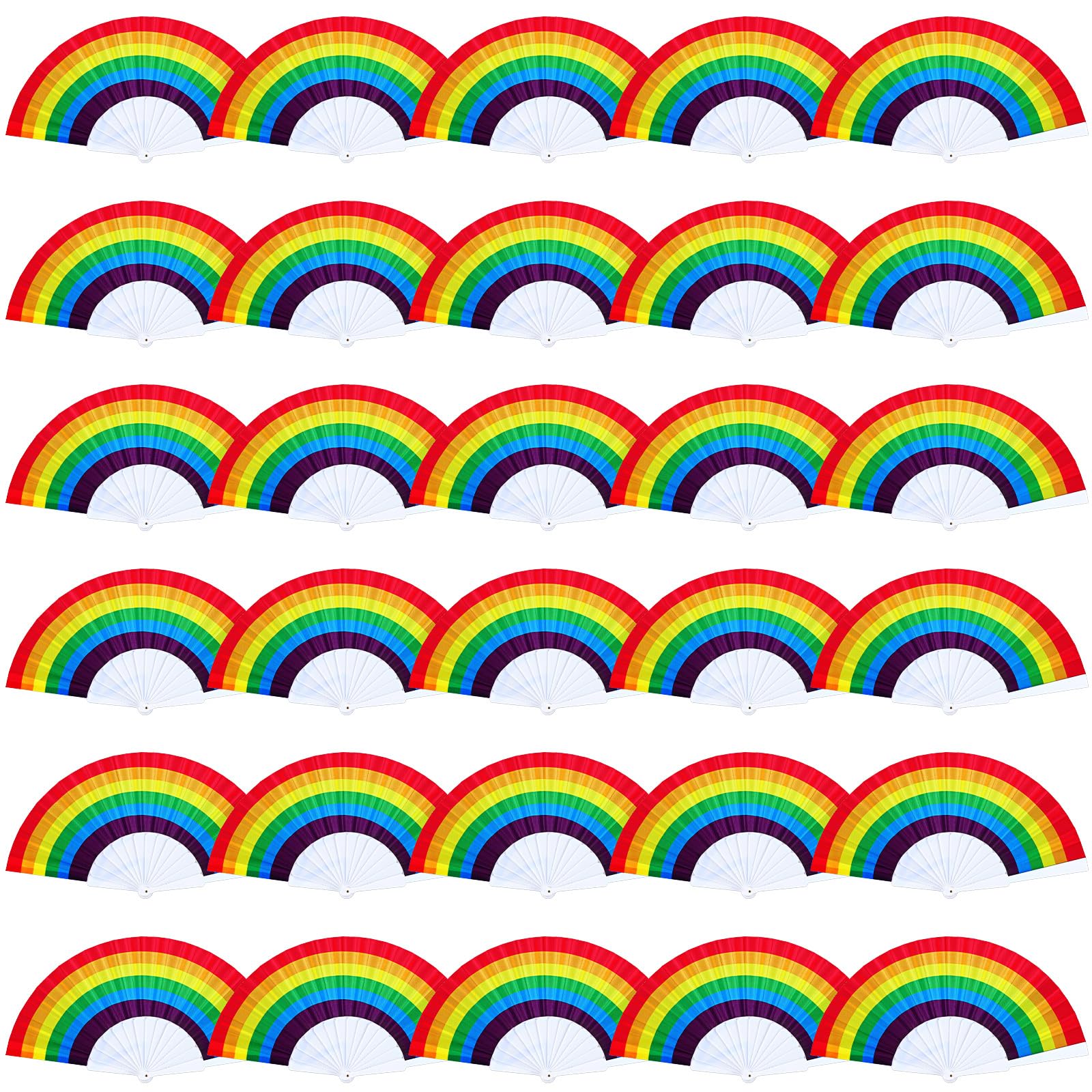 Pinkunn 30 Pcs Rainbow Folding Fans Rainbow Party Decoration Colorful Hand Held Lgbt Pride Plastic Foldable Fan for Women Men Music Festival Events Dance Supplies