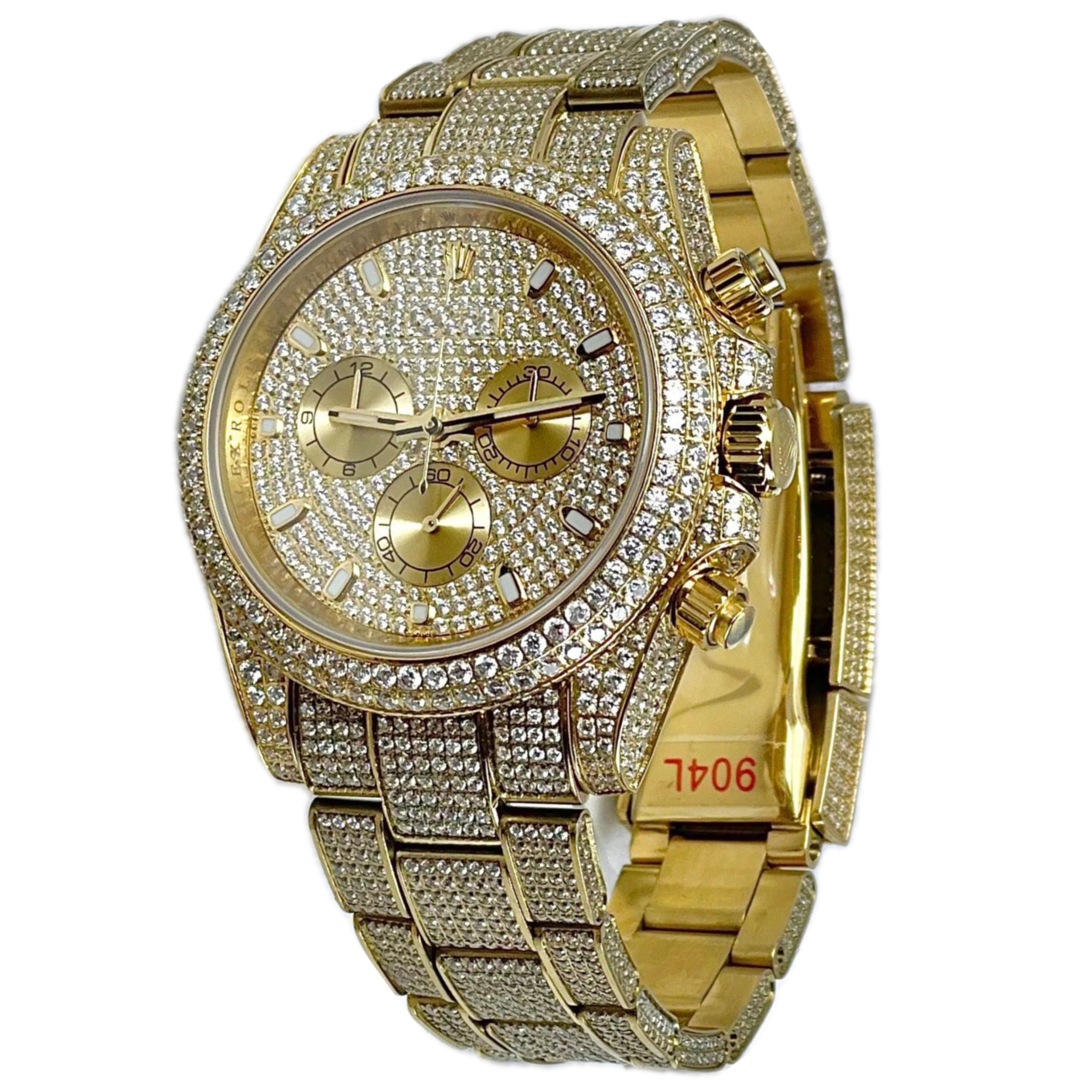Safishaluxury Mens Gold Plated Diamond Watch Chronography Watch