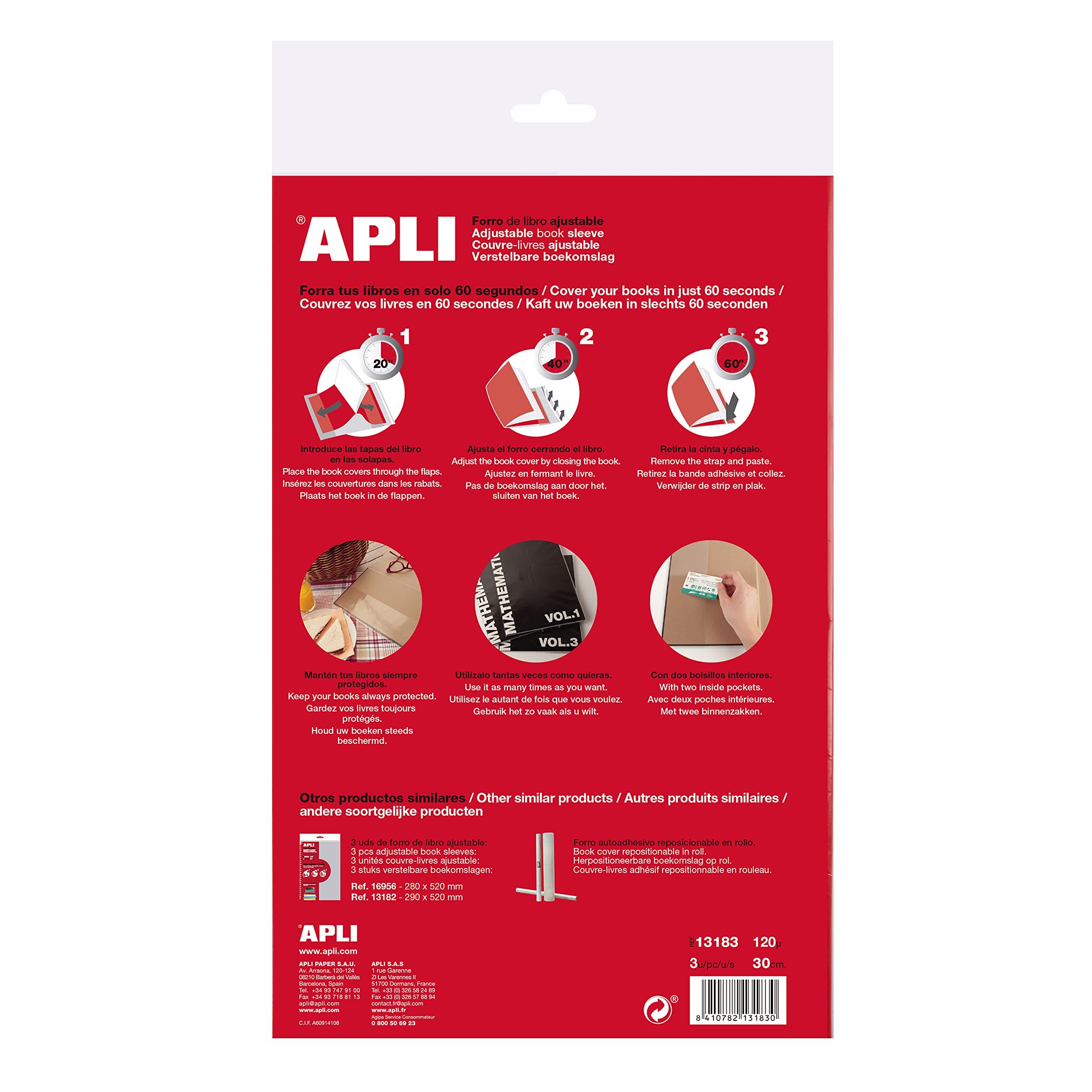 APLI 13183 - Forro de Libros con Solapa Ajustable PVC 300 mm 3 u.