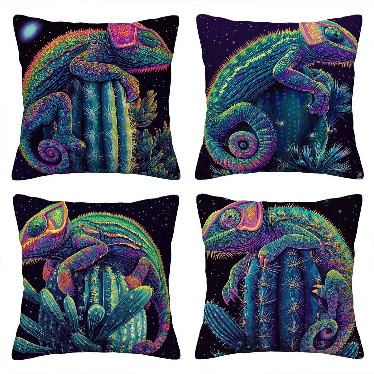 Kissenbezug Grün, Sofakissen 55x55 4er Set, Weich Samt Dekokissen Kissenbezüge Wetterfest, Pillow Case für Deko Kissen, Zierkissen Polsterbezug für Wohnzimmer, Geschenke für Frauen, Eidechse F-28