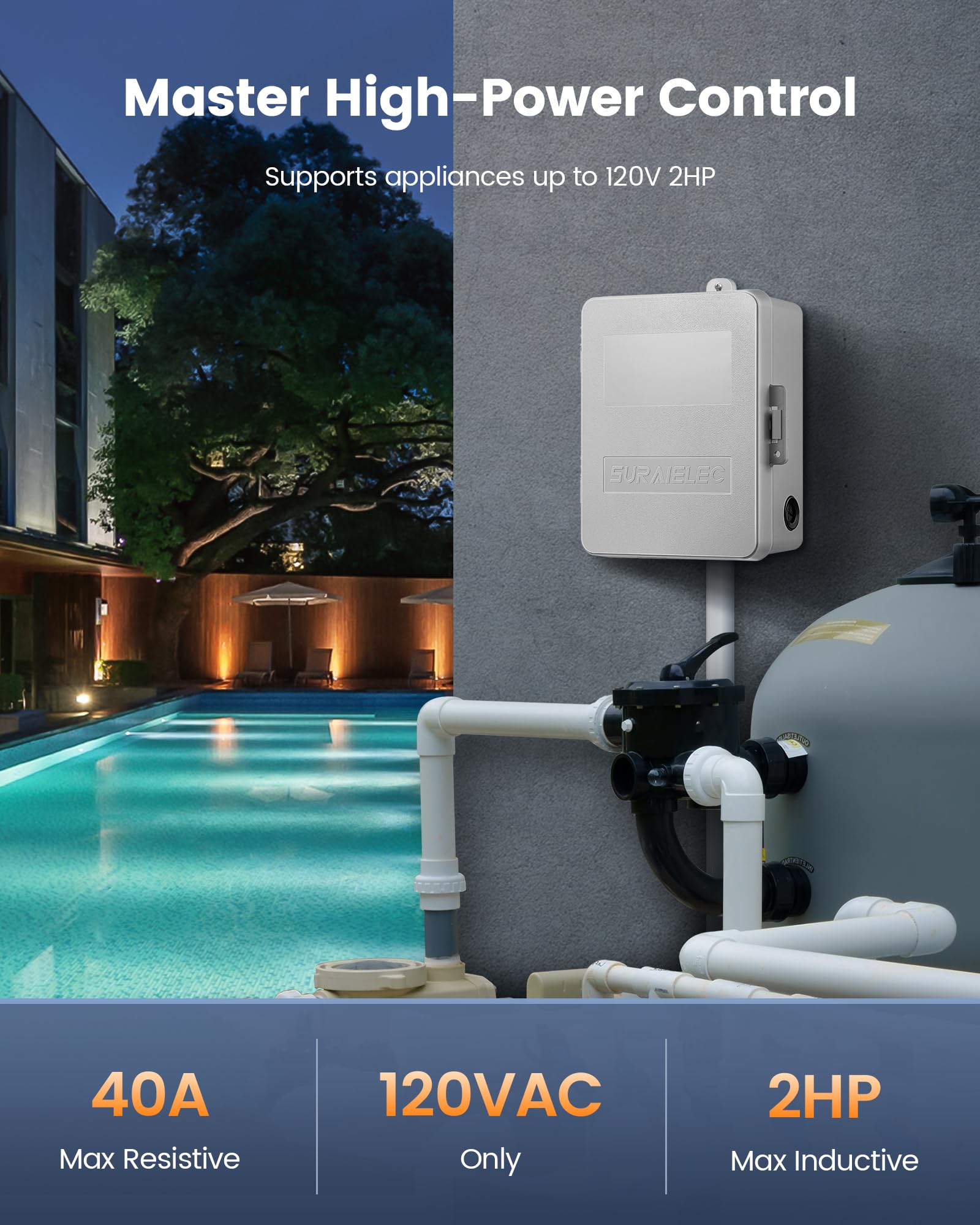 Snapklik.com : WiFi Pool Timer, 40 AMP 120V 2HP, Heavy Duty Outdoor ...