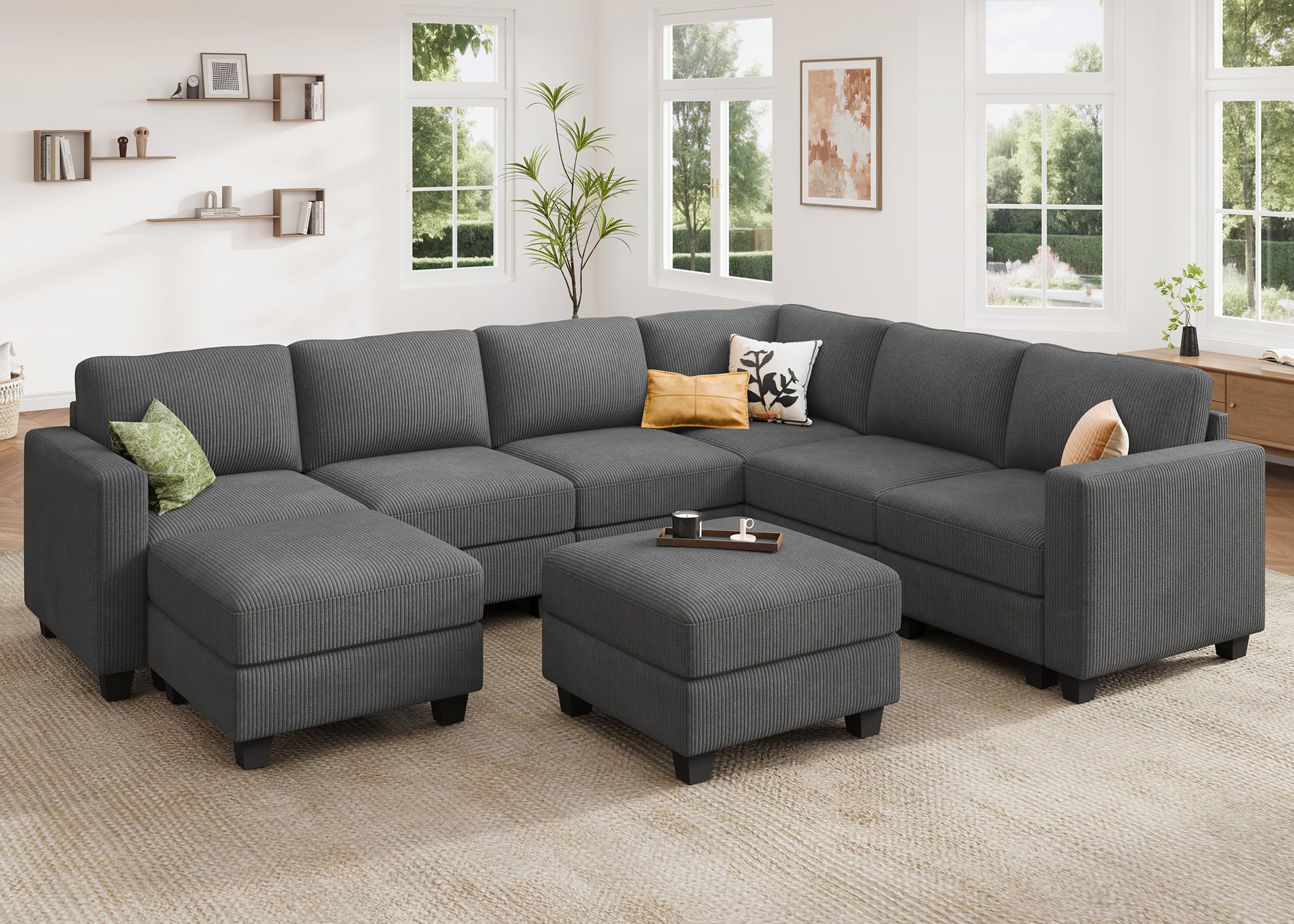 HONBAY Corduroy Sectional Couch with Storage U Shaped Sectional Sofa Modular Sectional Couches for Living Room, \nGREEN\nSIMILAR NOT EXACT ITEM \nINCOMPLETE