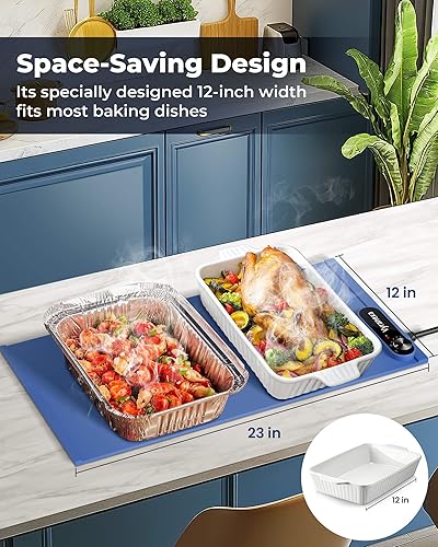 Miniatura 4 de Alfombrilla de calentamiento para alimentos, ahorra espacio, se adapta a dos platos para hornear, 7 ajustes de temperatura, apagado automático de 4