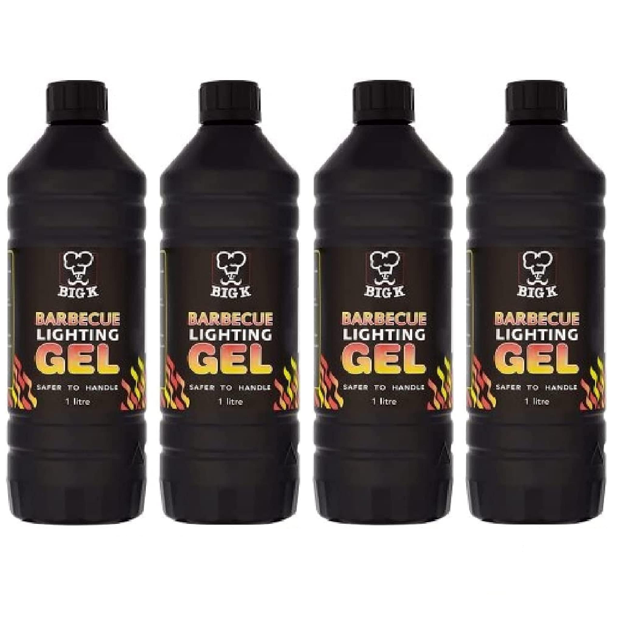 Topline BIG K Pack of 4 Barbeque Firelighter Odourless Gel - BBQs, Firepits - Indoor Fires & Log Burners - Camping Grill - Bonfire - Ethanol Burners - 1000ml with Unique Card.