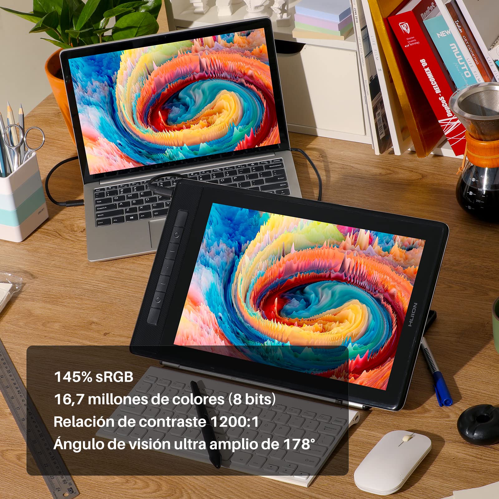 HUION Kamvas Pro 13 2.5K QHD Tableta Gráfica con Pantalla, Tableta de Dibujo de 13,3 Pulgadas con Soporte, QLED 145% sRGB, Bolígrafo Digital Profesional PW517,Optima para Oficina en Casa y e-Learning | QLED Full Lamination, 99% Adobe RGB, PW517 Lápiz capa