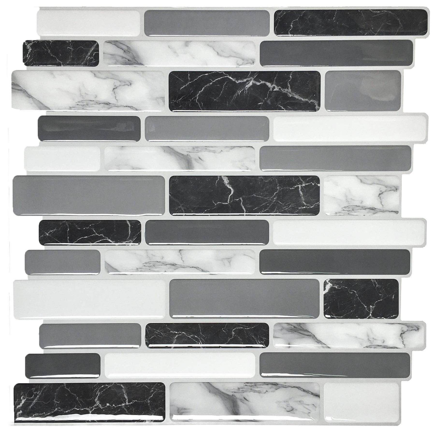 Marble Peel and Stick Backsplash Tiles, Stick On Wall Tiles for Wall Decor, Kitchen, Bathroom, 30cm x 30cm, 10 Tiles