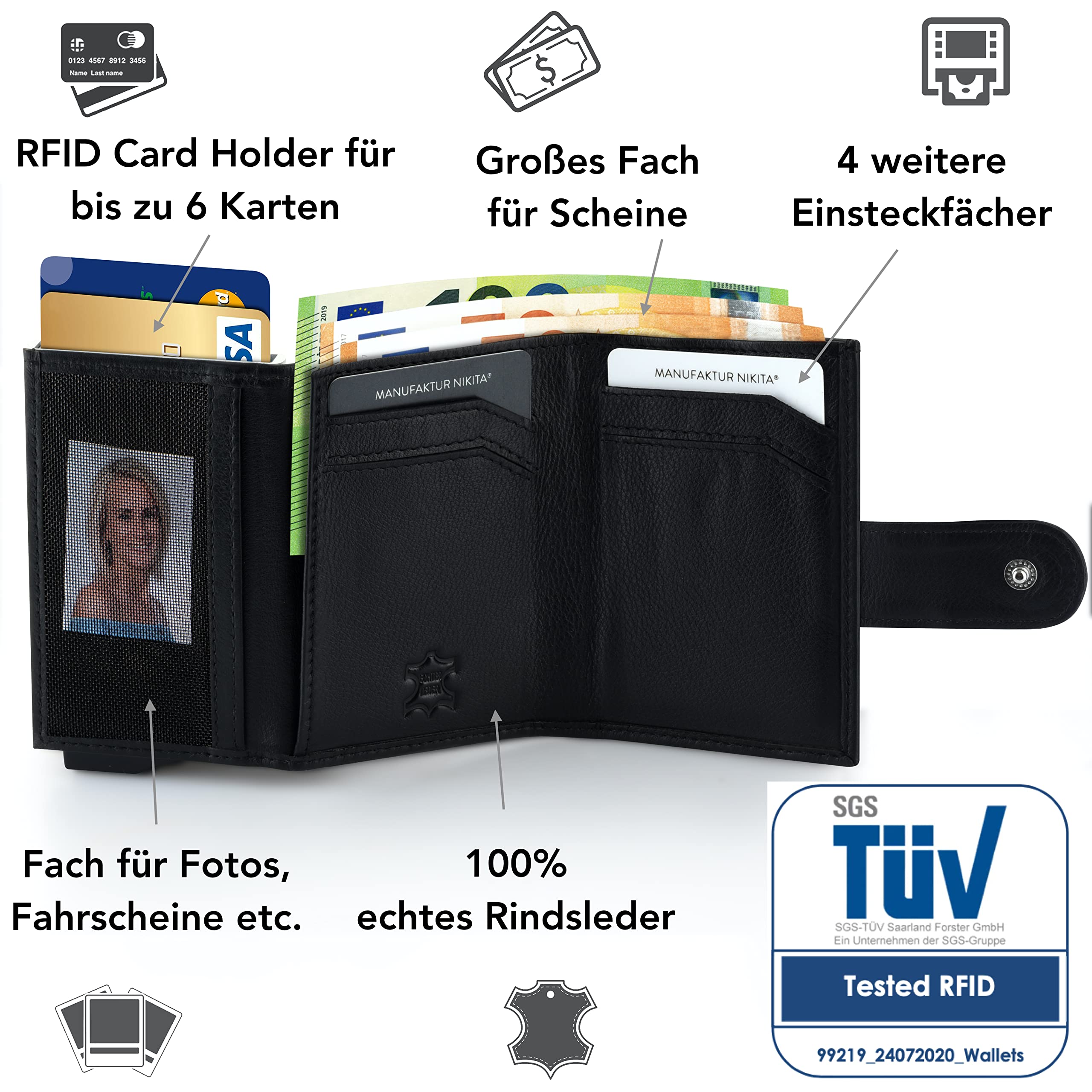 Kreditkartenetui Echtleder | Geldbörse mit RFID-Schutz | Wallet für 10 Karten | für Damen und Herren mit schöner Geschenkbox