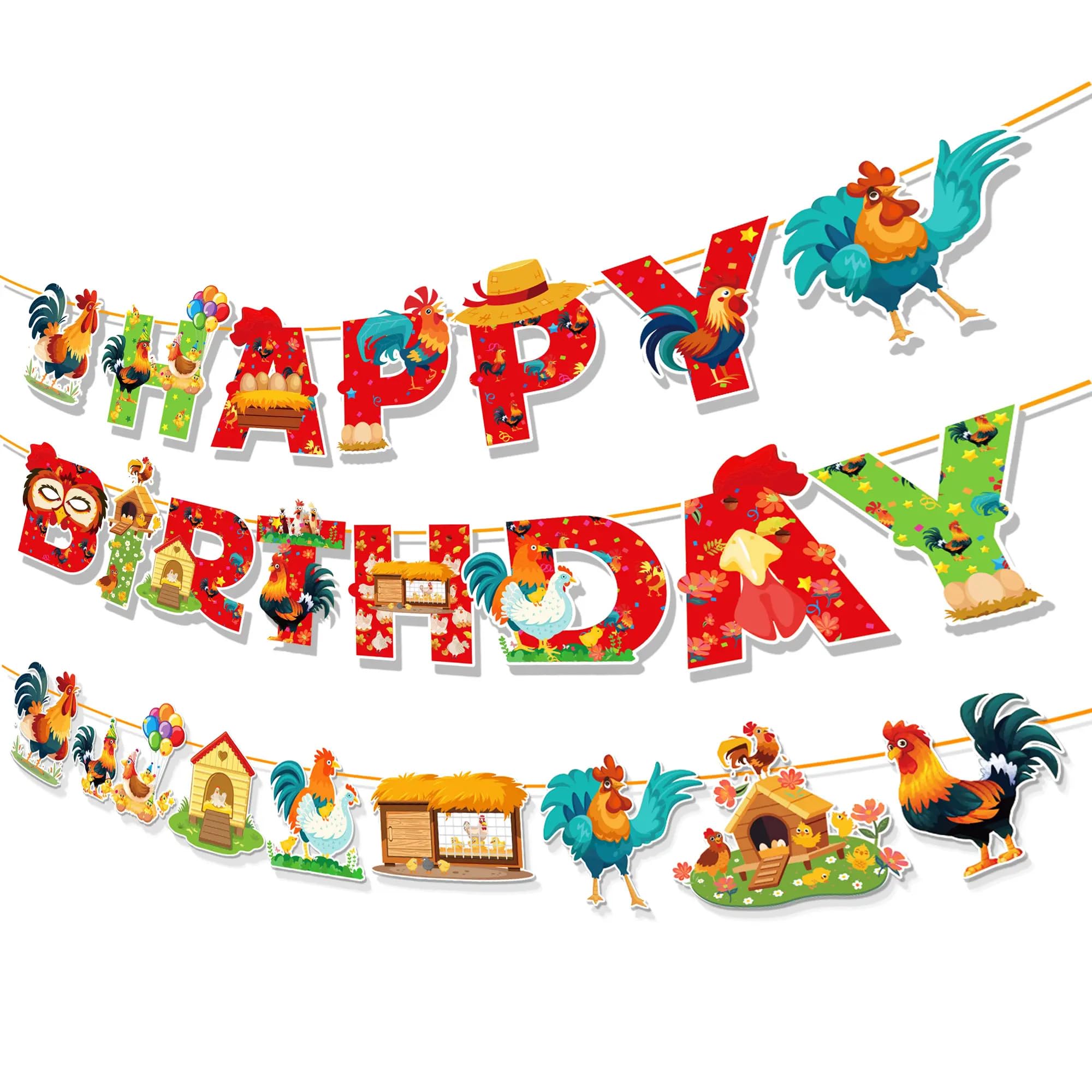 Chicken Happy Birthday Banner, Hen Rooster Party Sign Decorations, Farm Girl Boy Theme Supplies, Bday Kids 1st First Decor