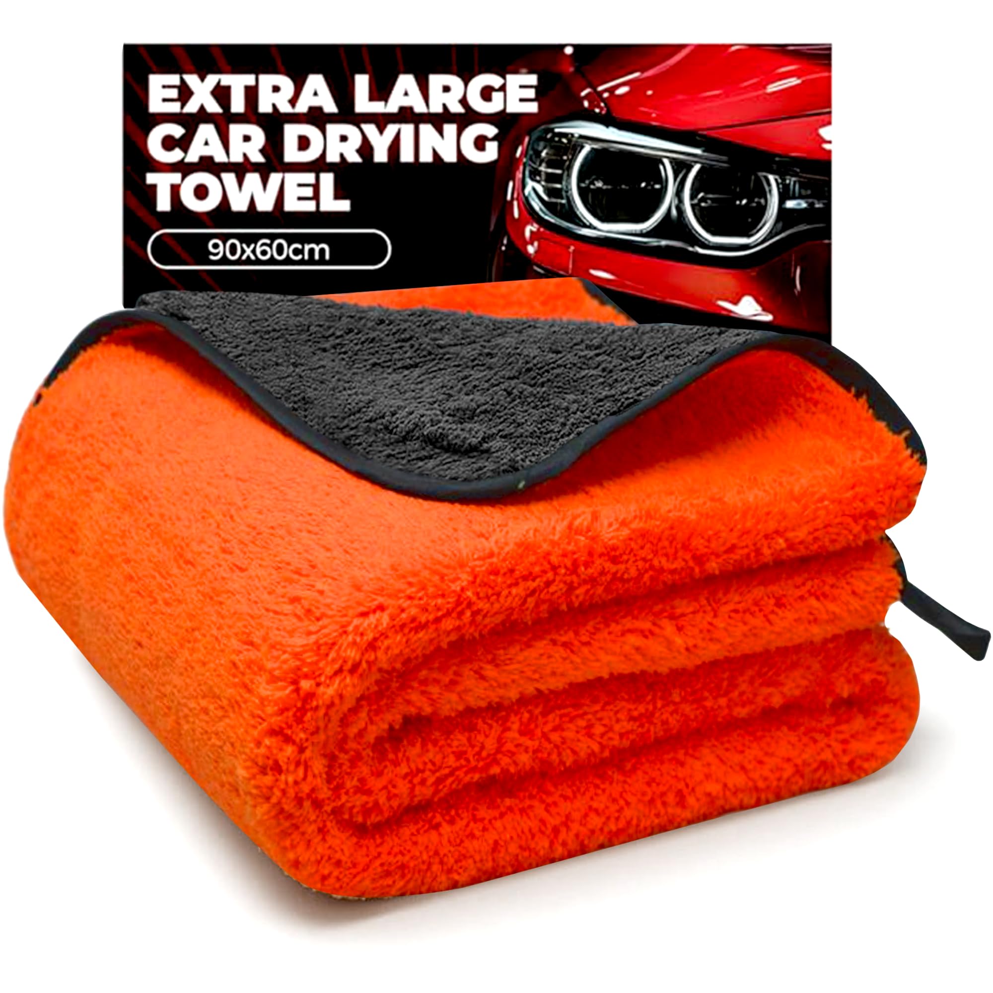 Towelogy® Car Drying Towel Extra Large - Double Sided 90x60cm Microfibre Drying Cloth - Super Absorbent One Pass Car Towel (Red/Black)