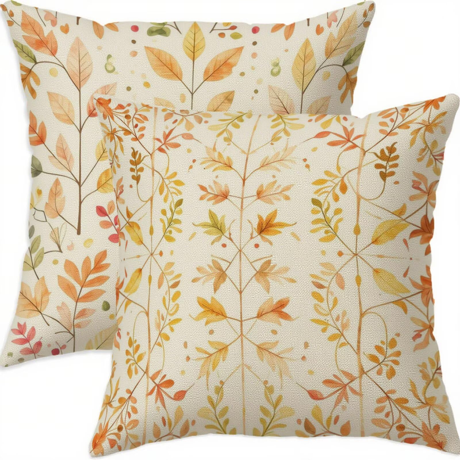 Housse coussin 80x80cm orange en lin imperméable | Lot de 2 taies double face