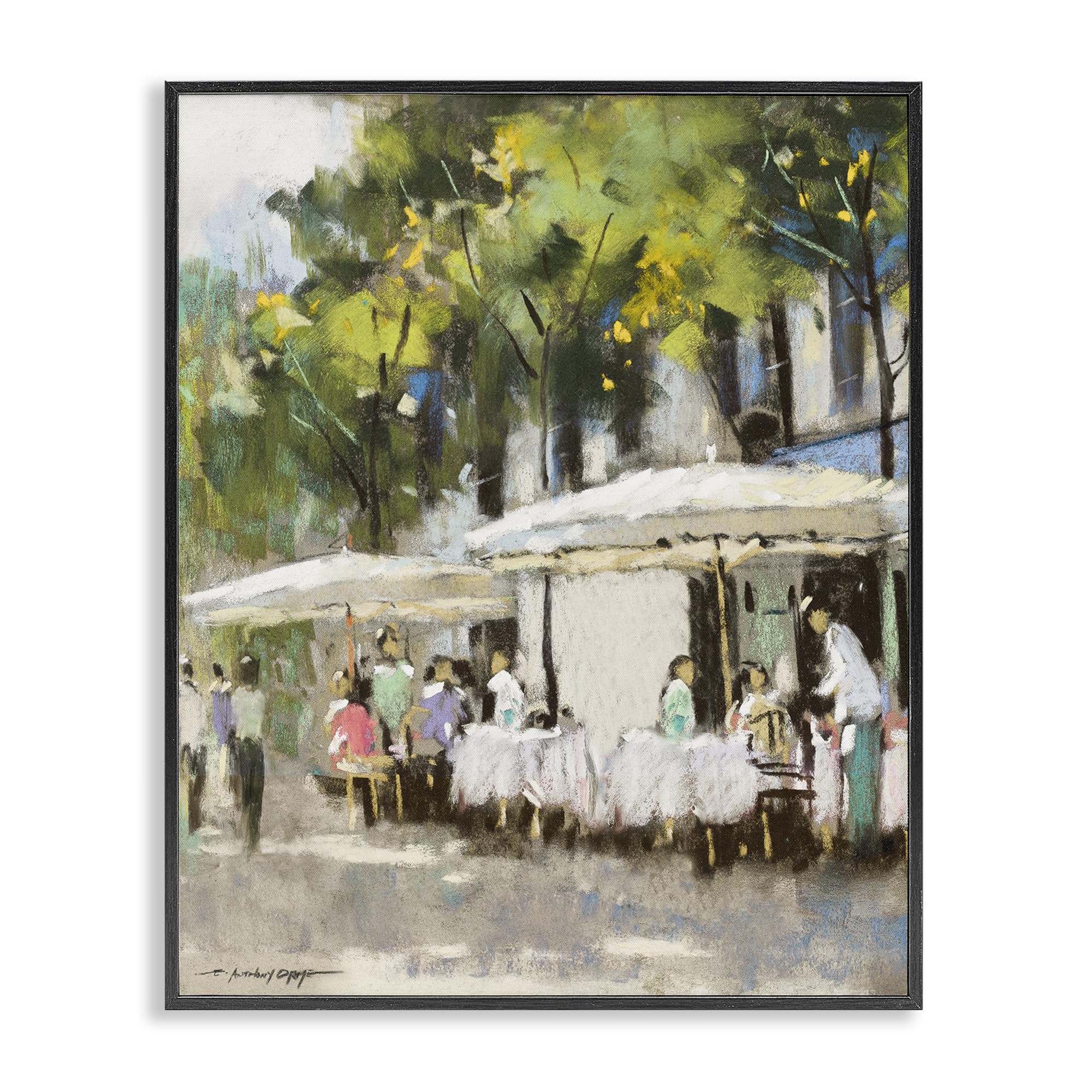 Stupell Industries Midnight Black (Textured) 'Sunny Street Cafe Dining'| Framed Giclee Art