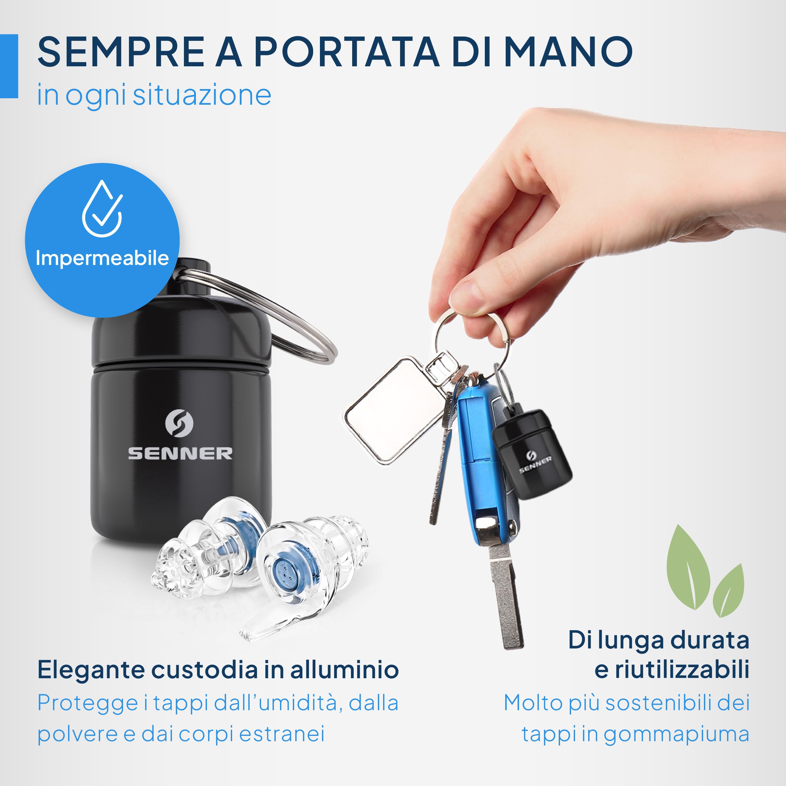 Senner ® MusicPro Soft | Protezione Acustica per Concerti, Musica, Discoteca, Festival - Tappi per Orecchie Extra Morbidi, Blu/Trasparenti - con Custodia in Alluminio