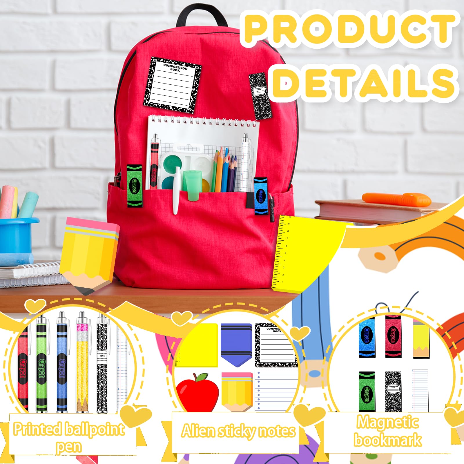 36 Stück Zurück zur Schule Geschenke Bleistift Kreide Notizbuch Haftnotizen Kugelschreiber Magnetisches Lesezeichen für Vorschule Kindergarten Klassenzimmer Lehrer Geschenke (Schulanfang)