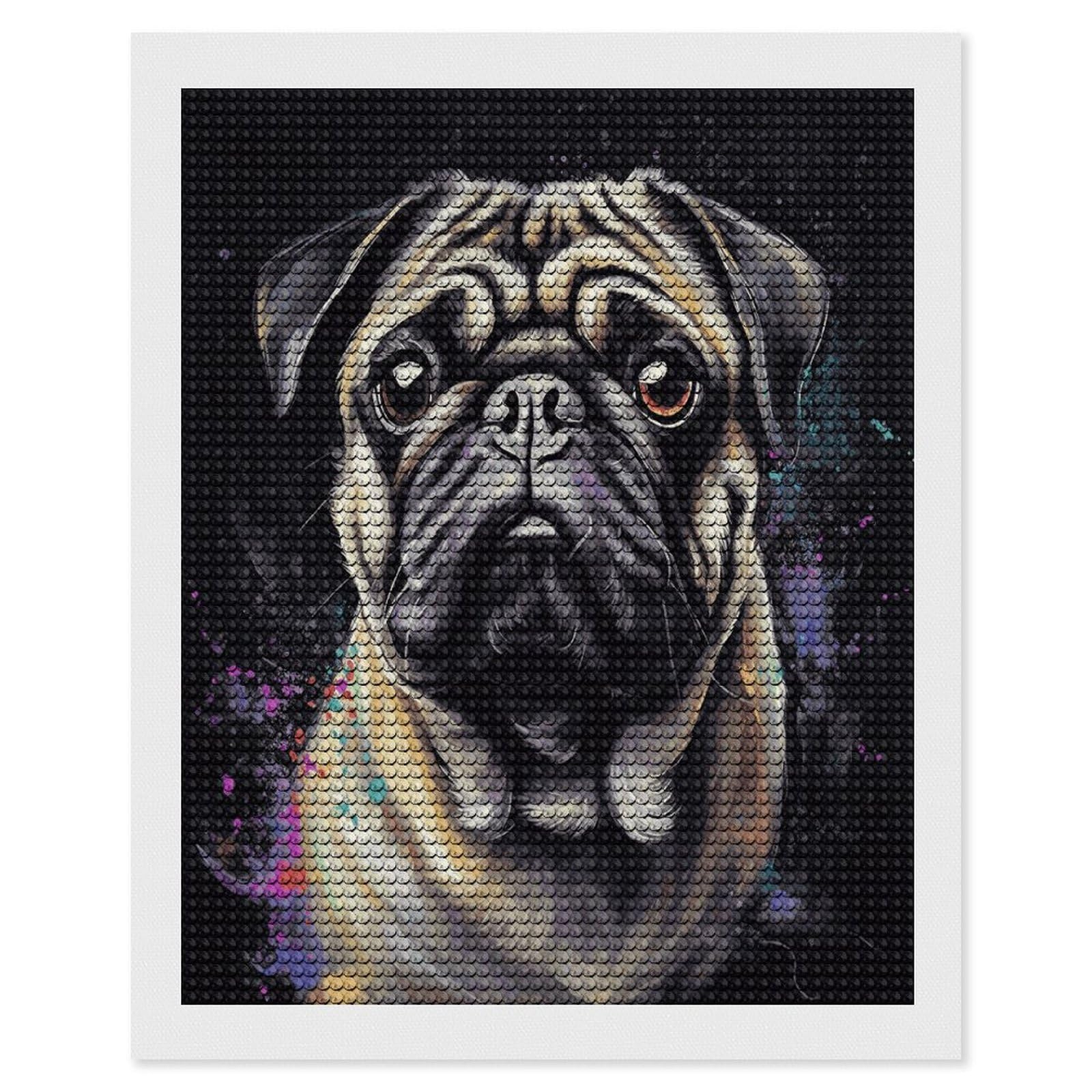 FekiLoot Portrait of Pug Diamond Painting Kits for Beginners DIY Diamond Art Kits for Adults Full Drill Round Diamond Dot Gem Art Painting Fun DIY Crafts for Home Kitchen Wall Decor Gift 16"x20"