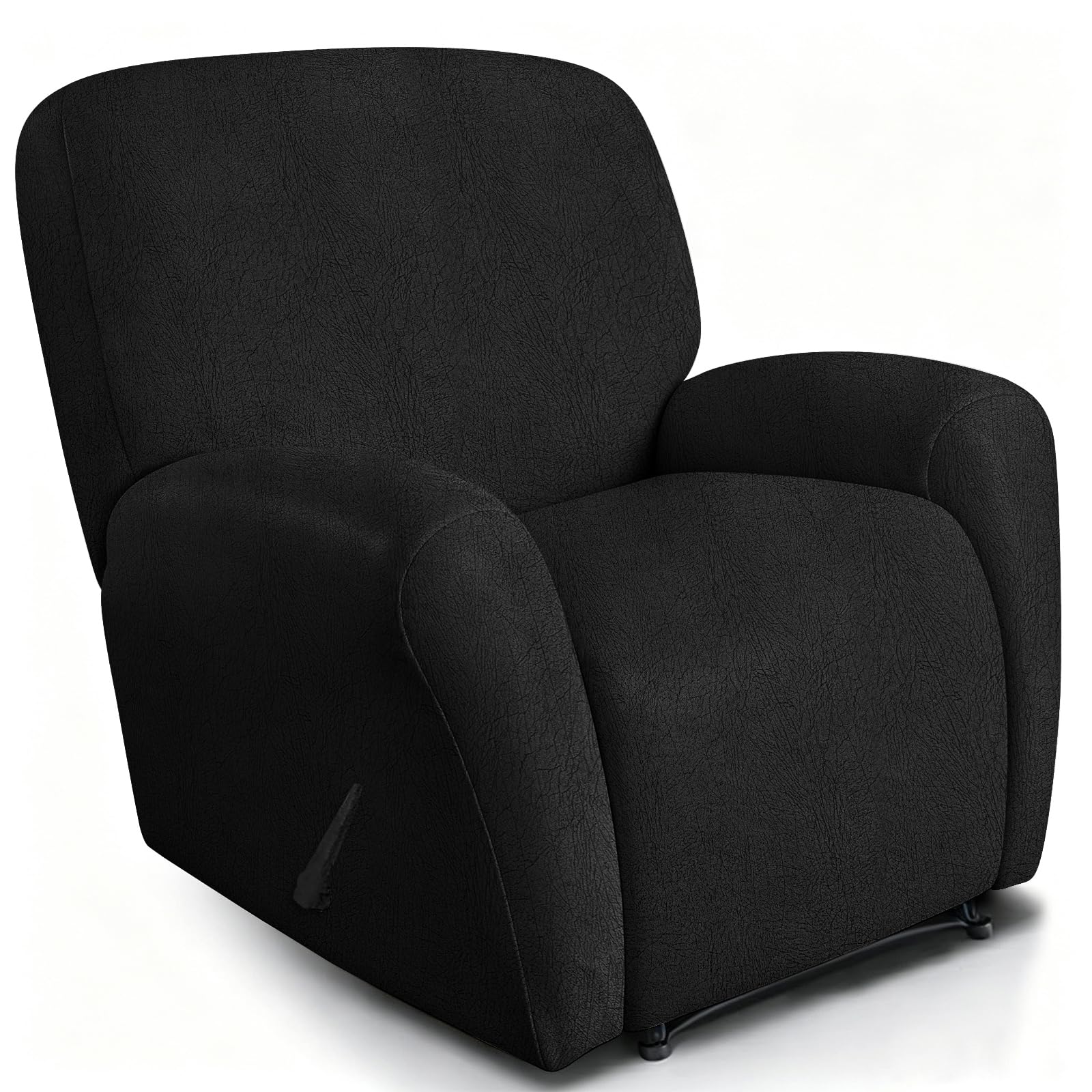 ANARACHON Leather Like Recliner Chair Covers Heavy Duty, 4 Pieces Recliner Cover for Recliner Chair, Leather Cover for Recliner slipcovers Washable for Pets (256Black)