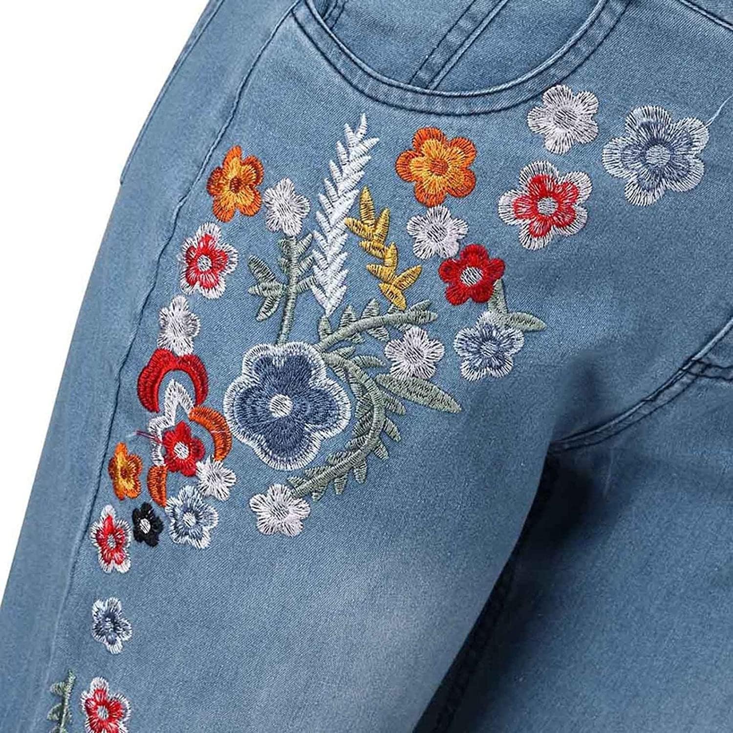 XKBHYD Ladies Embroidered Jeans Womens Wide Leg Bell Bottom Denim Pants Vintage Stretch Butt Lifting Washed Jeans