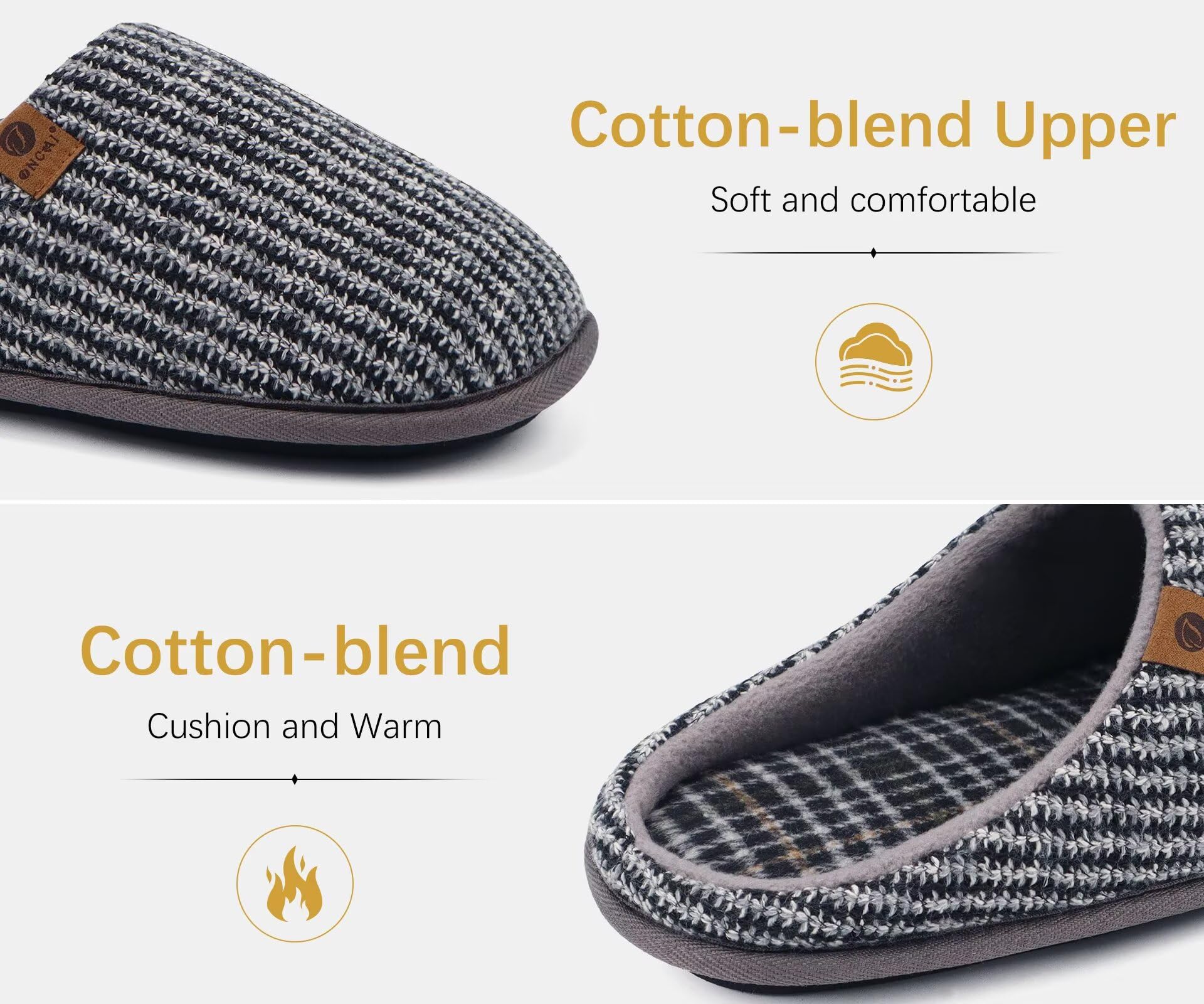 ONCAI Pantofole da Uomo Invernali, Comoda Memory Foam Calde Scarpe da Casa in Lana Con Suola Antiscivolo Taglia 40-49 EU