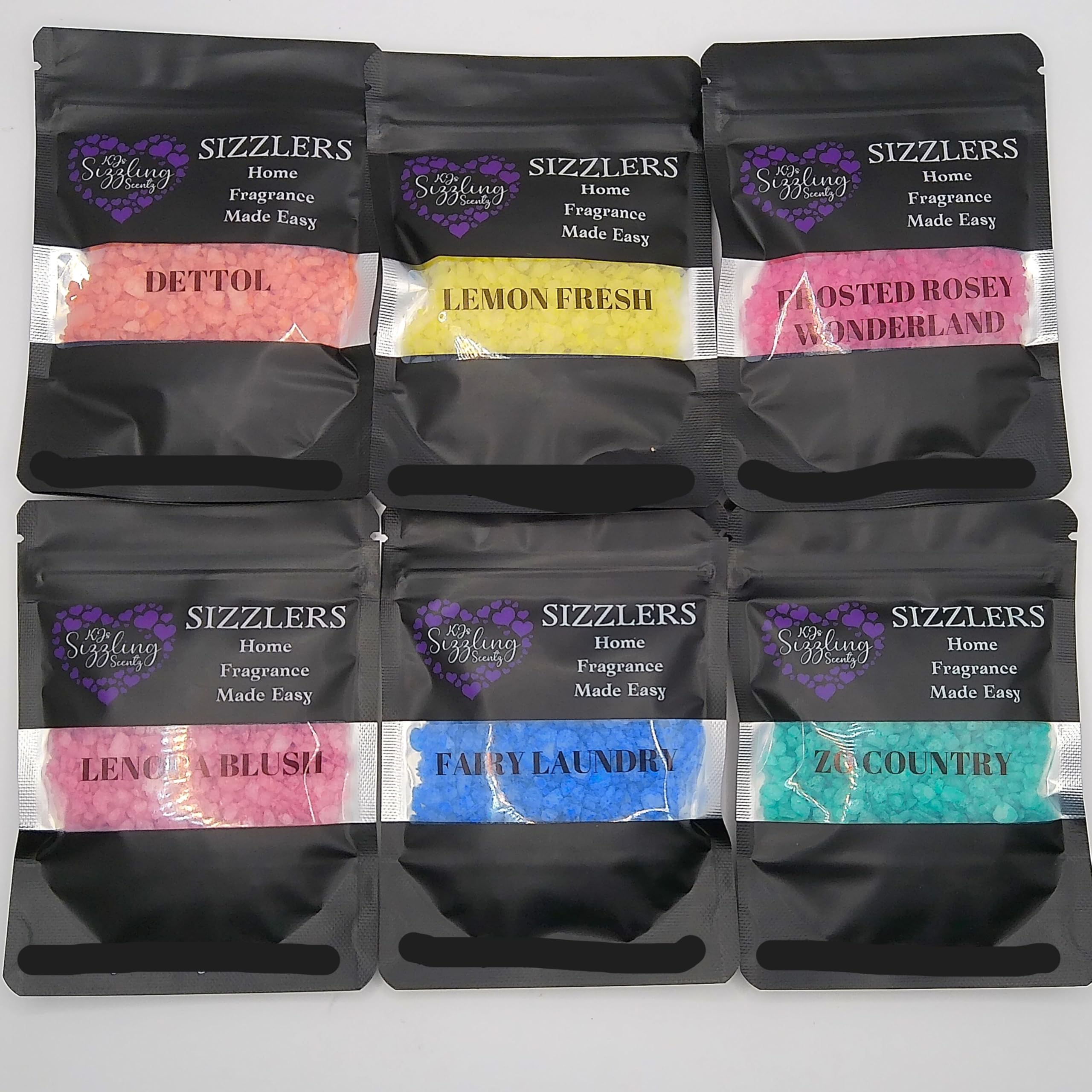 KJs Sizzling Scentz Scented Sizzlers for Burners - Set of six - 50g Pouch, Aromatic Granules for Oil Burner or Wax Warmer - Best Wax Melt Alternative for Room & Home Fragrance (Gently Fresh Bundle)