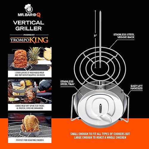 Miniatura 2 de Mr. Bar-B-Q Parrilla vertical impulsada por Trompo King para tacos Al Pastor, Shawarma, Kebabs, giroscopio, soporte vertical con pincho de acero