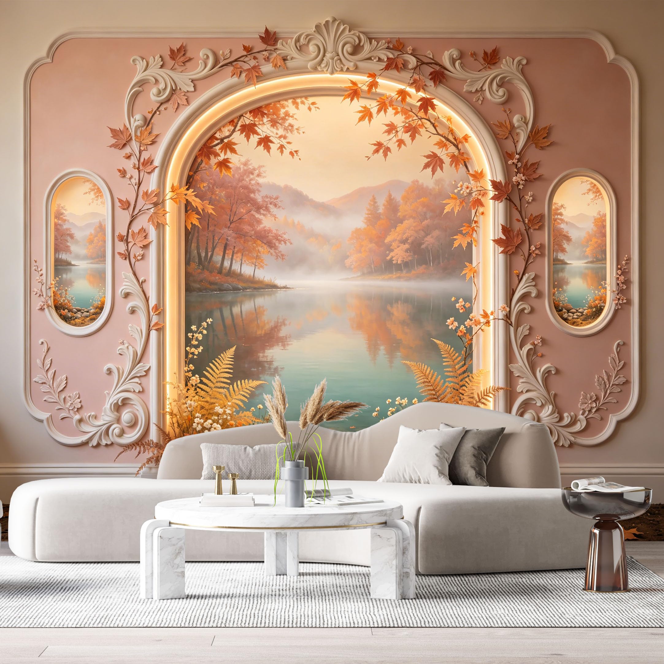 Custom Size Wall Murals Autumn Forest Lake Landscape 3D Trompe L'Oeil SelfAdhesiveWall Fabric Removable Wallpaper Wall Decor for Living Room Bedroom Bathroom
