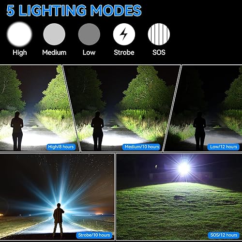 Miniatura 3 de KINGCAESAR Linternas recargables de alto lúmenes, 900000 lúmenes, luz LED súper brillante, 5 modos con cable USB, IPX6 impermeable, linterna potente