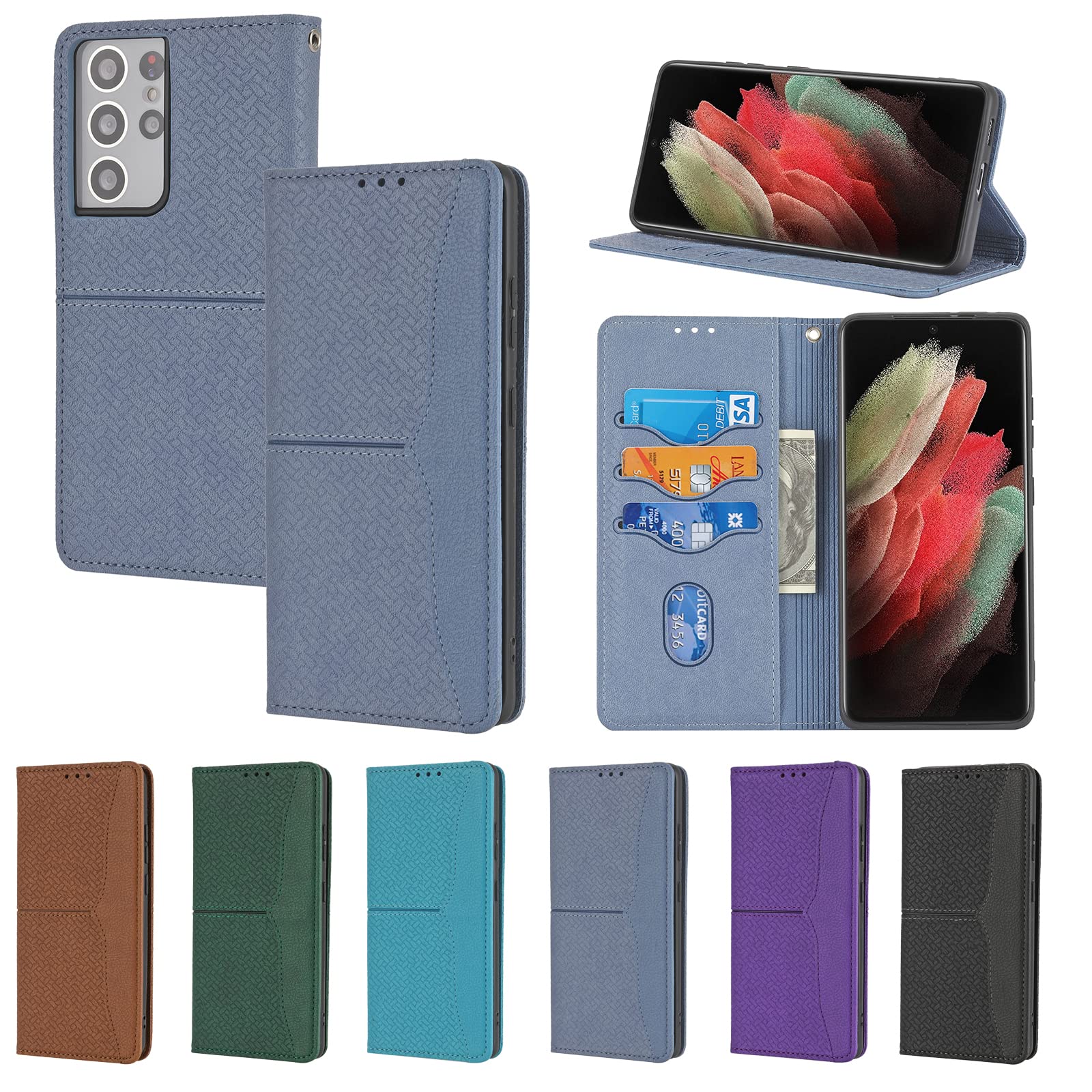 Rfvzubemok Compatible with Samsung Galaxy S21 Ultra 5G Magnetic Closure Cover,Compatible with Samsung Galaxy S21 Ultra 5G Kickstand Wallet Phone Cover