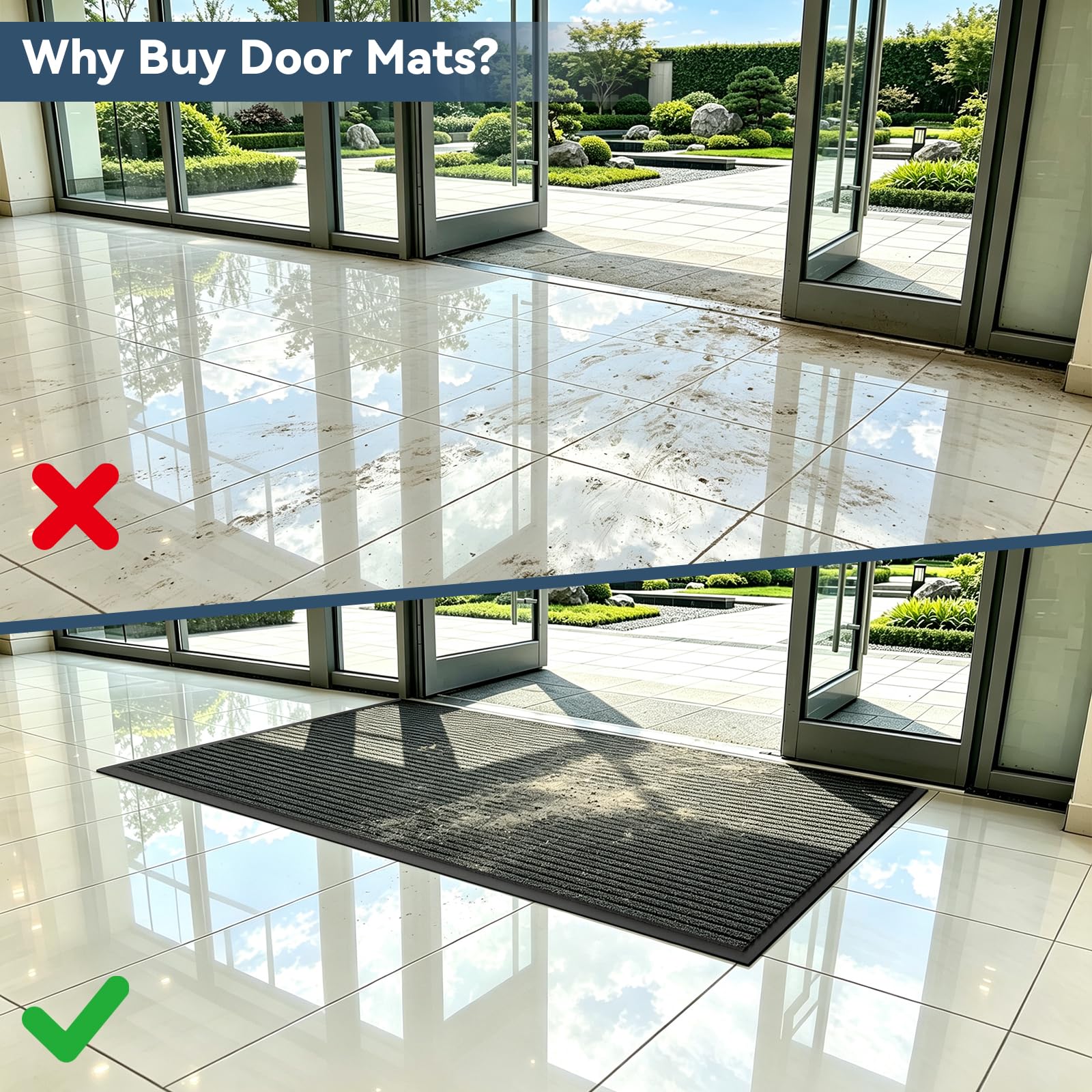 4'x6' Commercial Floor Mat for Entryway,Large Front Doormat for Home Entrance&Business High-Traffic Areas,Heavy Duty Non-Slip Rug,Rubber Backing,Low Profile,Black — Amazon image 3