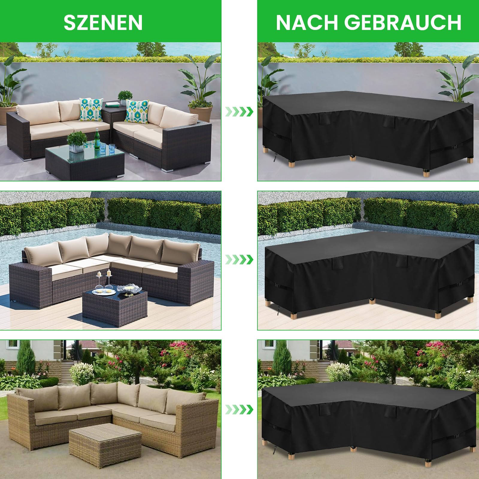 Housse Canapé d'angle Extérieur, Bache Salon de Jardin Forme en L Imperméable, Housse de Canape Angle en 420D Oxford Protection pour Mobilier Jardin Extérieur (Noir, 215x215x85x80/65cm)