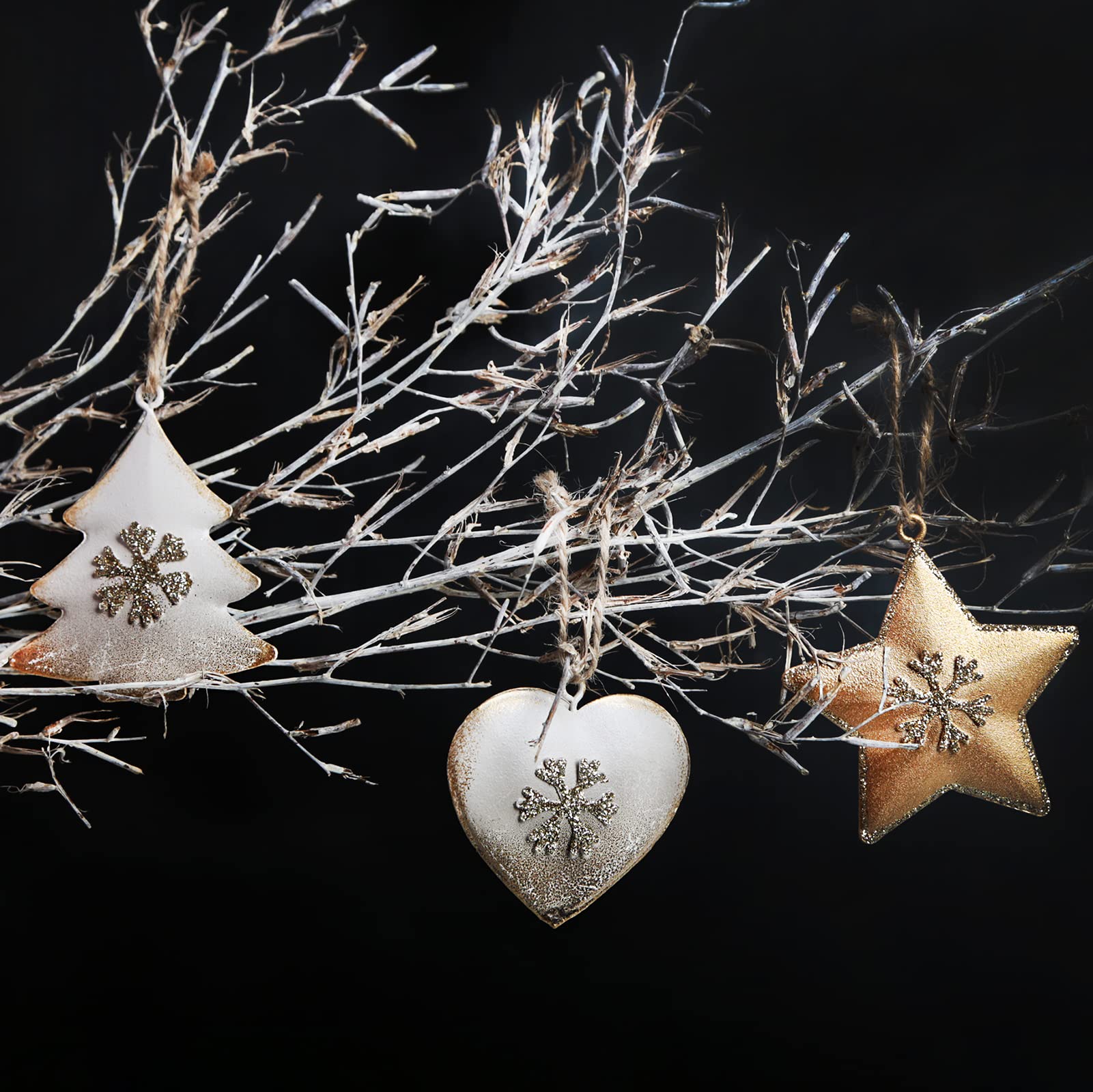 Logbuch-Verlag 12 ciondoli per albero di Natale, a forma di cuore, in metallo, oro bianco, 5 cm, decorazione natalizia da appendere