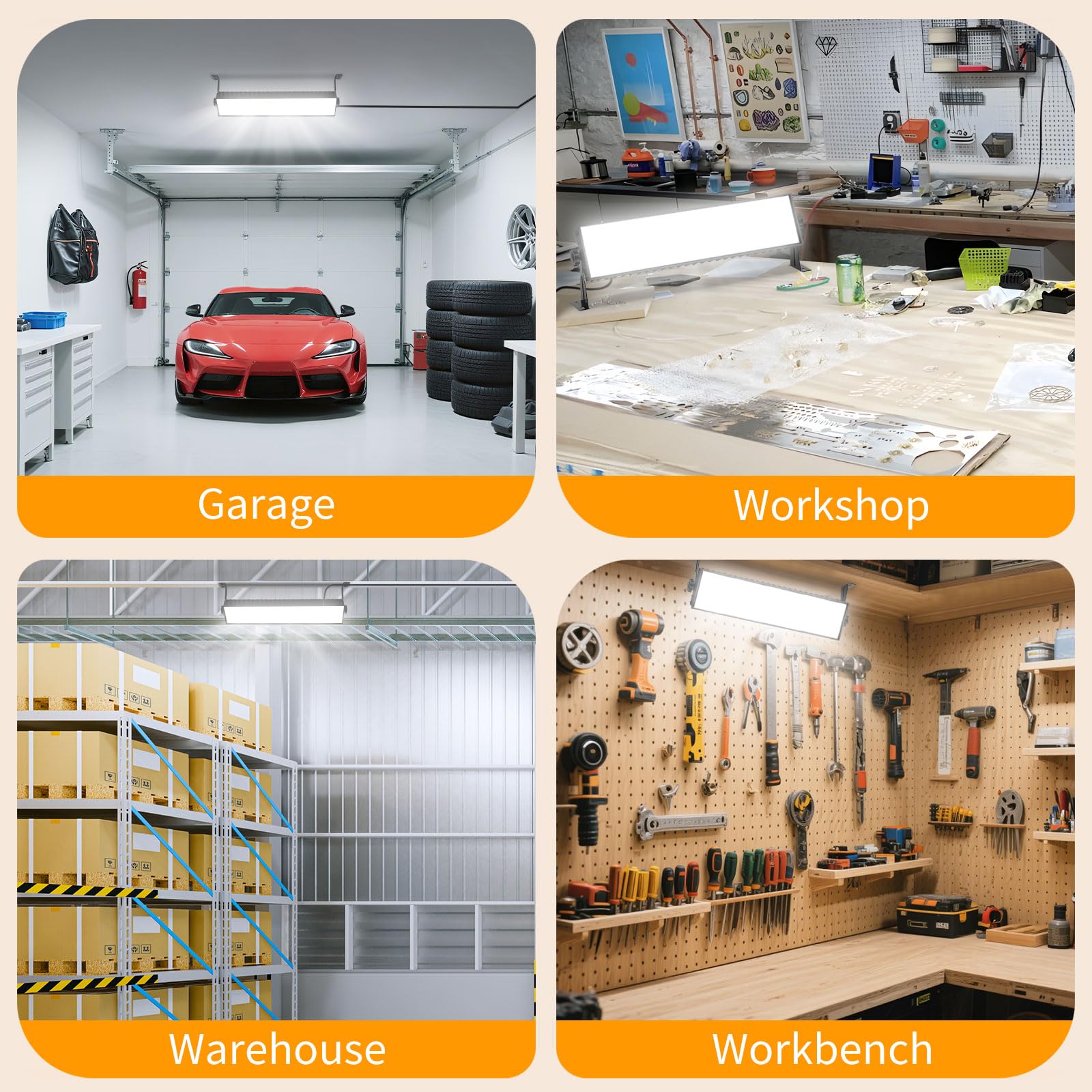 2Pack 100W Shop Light 14000LM 6000K Daylight White Super Brighter LED Shop Light IP66 Waterproof Garage Lighting with — view 5