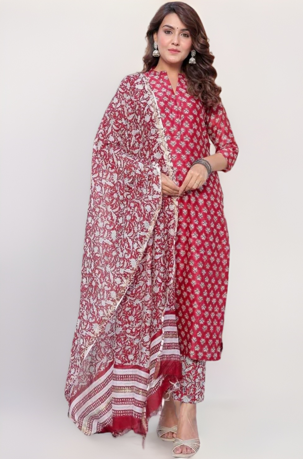 GRECIILOOKS Women's Cotton Blend Kurta Set with Dupatta | Kurti Set for Women | Festive Kurta Set for Women | Regular Fit Kurta