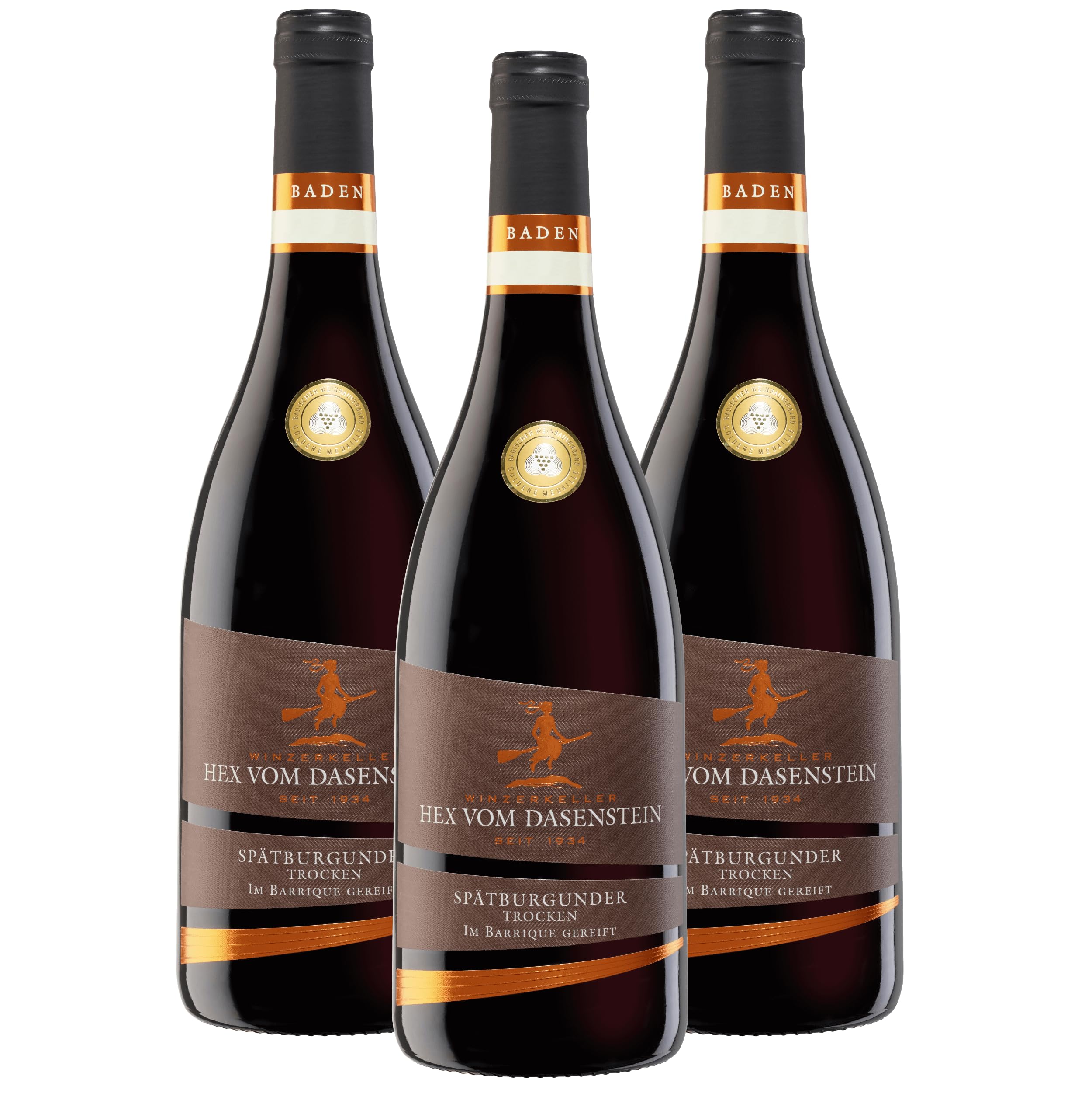 Hex vom Dasenstein Spätburgunder Rotwein Barrique Qualitätswein trocken - im Barrique vollendet, kraftvoll und trocken im Geschmack - Badischer Wein, Anbaugebiet Ortenau (3 x 0,75l)