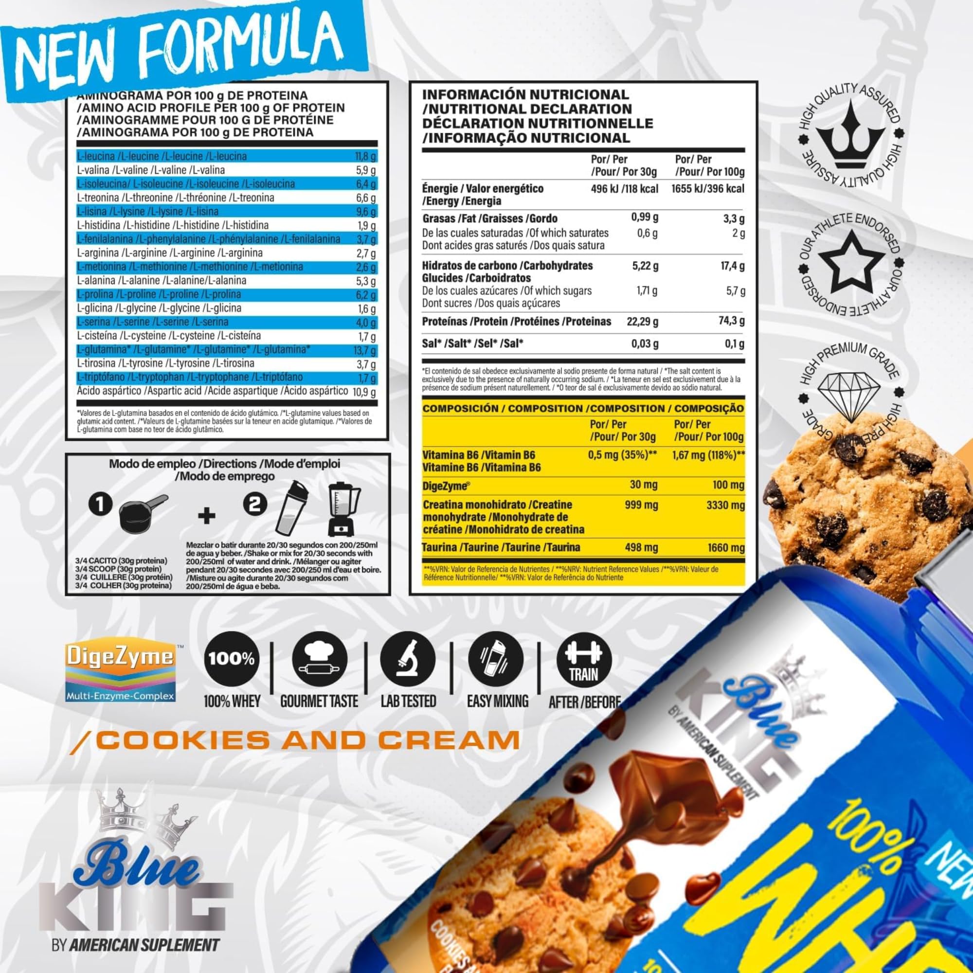 Whey Protein | Aumenta la Masa Muscular y Fuerza | Proteinas Whey | Evita el Catabolismo | Sabores Deliciosos | Contiene Creatina (1.8kg - Cookies)