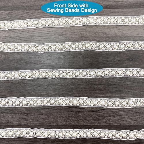 Miniatura 4 de BETITETO Cinta de encaje con cuentas de perlas de 3 yardas para coser vestidos de novia, ropa de fiesta, decoración de boda, manualidades, bricolaje