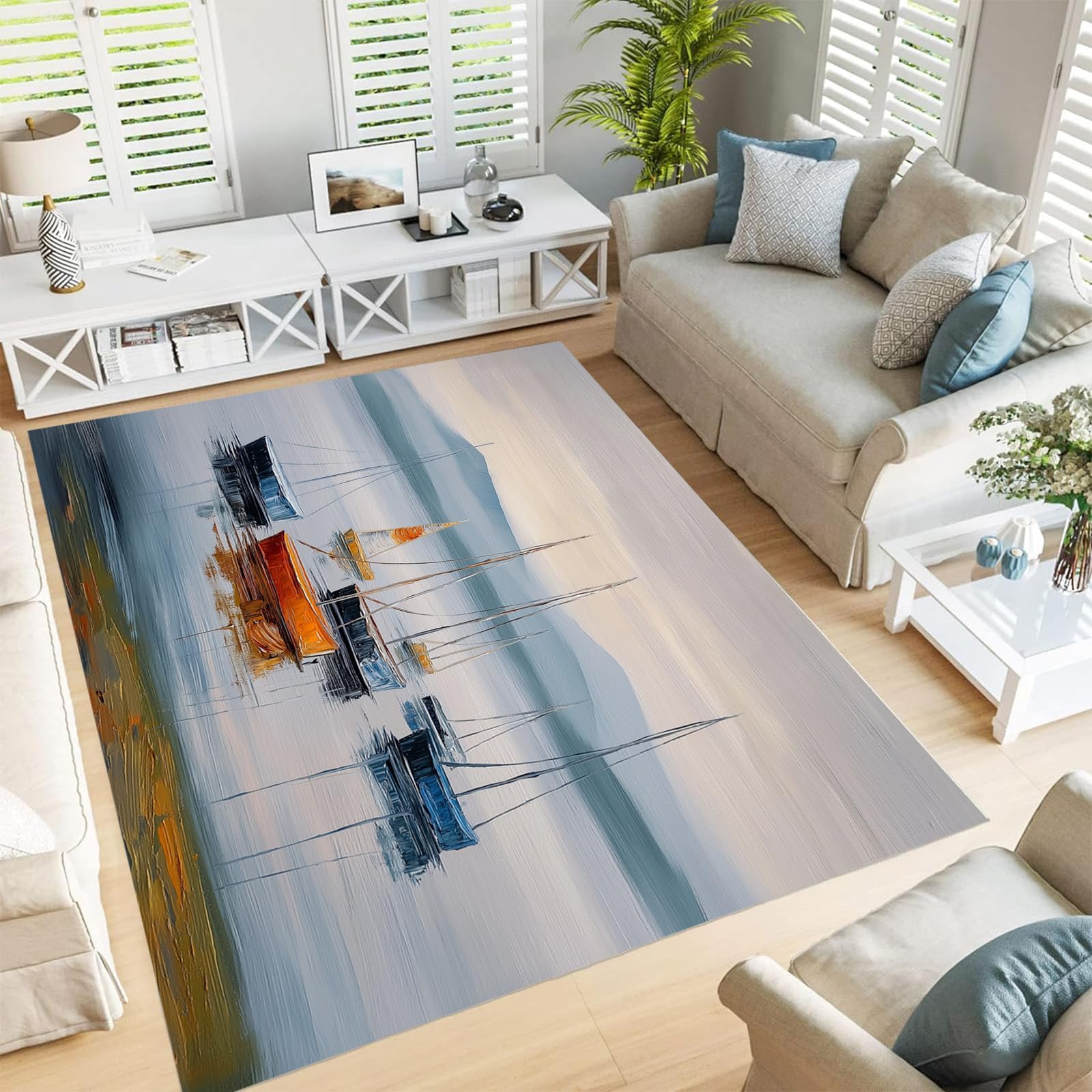 Tapis bleu clair style minimaliste grand format 180x270 lavable maison