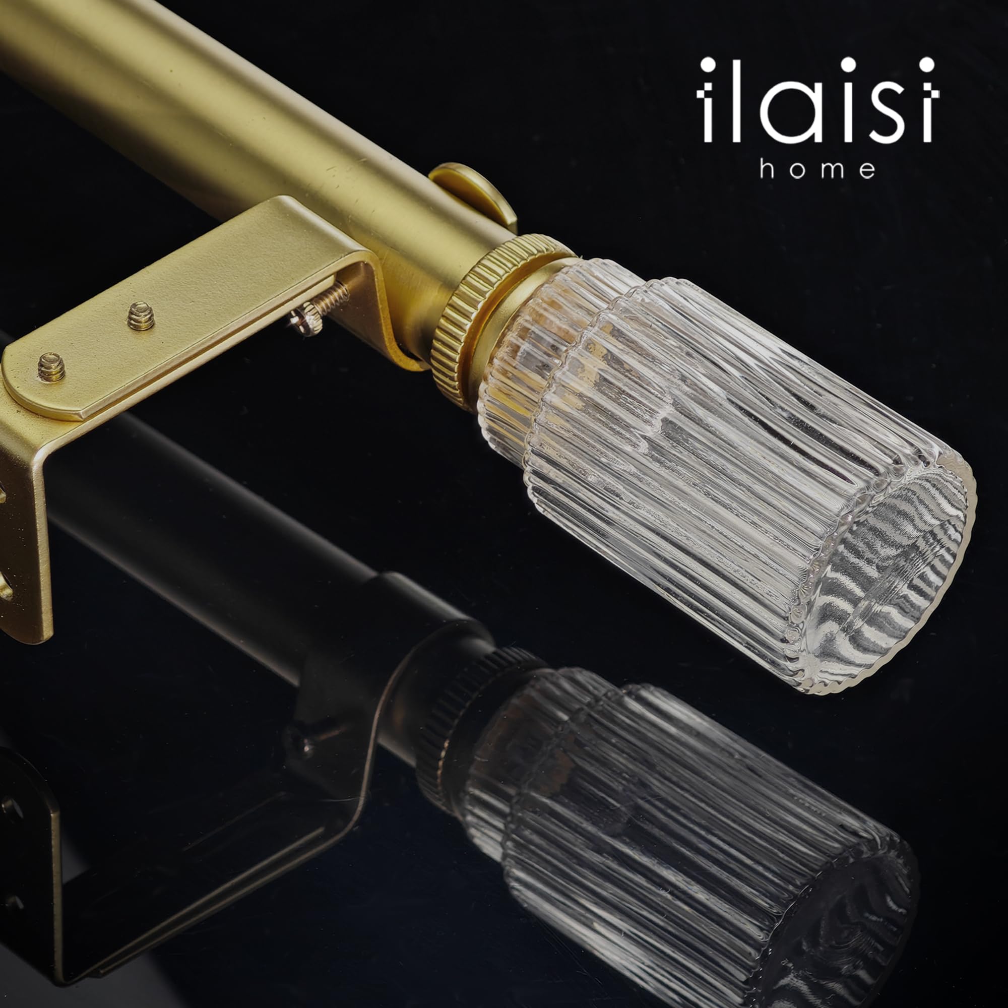 ILAISIHOME Gold Curtain Rod With Ribbed Glass Finials - Telescoping Double Rod 72 To 144 Inches (1-1/8" Diameter) - View #4