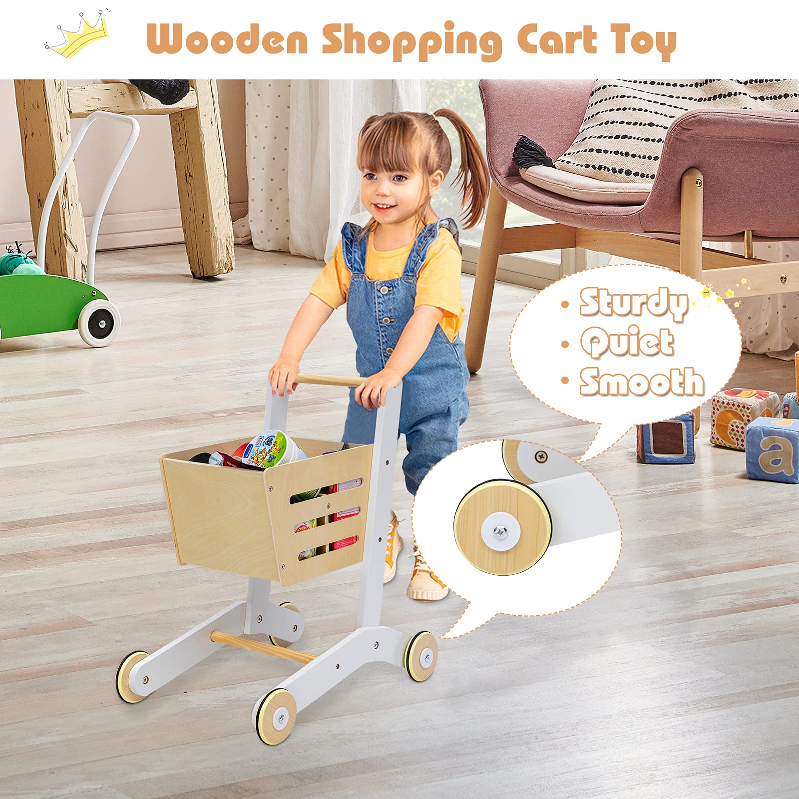 HONEY JOY Grocery Store Pretend Play, Kids Wooden Grocery Store Playset
